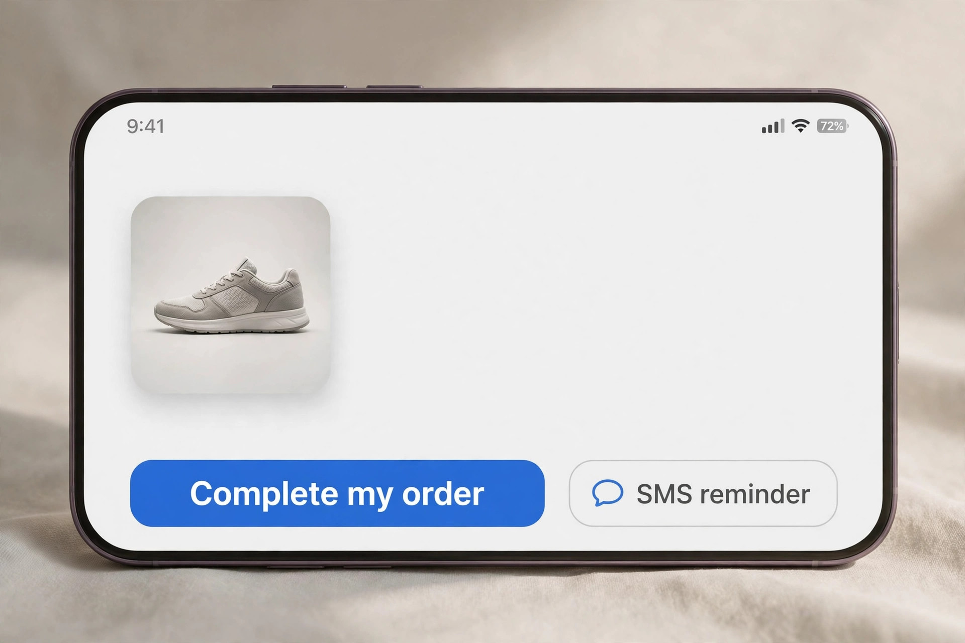 Mockup of an abandoned cart email and SMS reminder on a phone