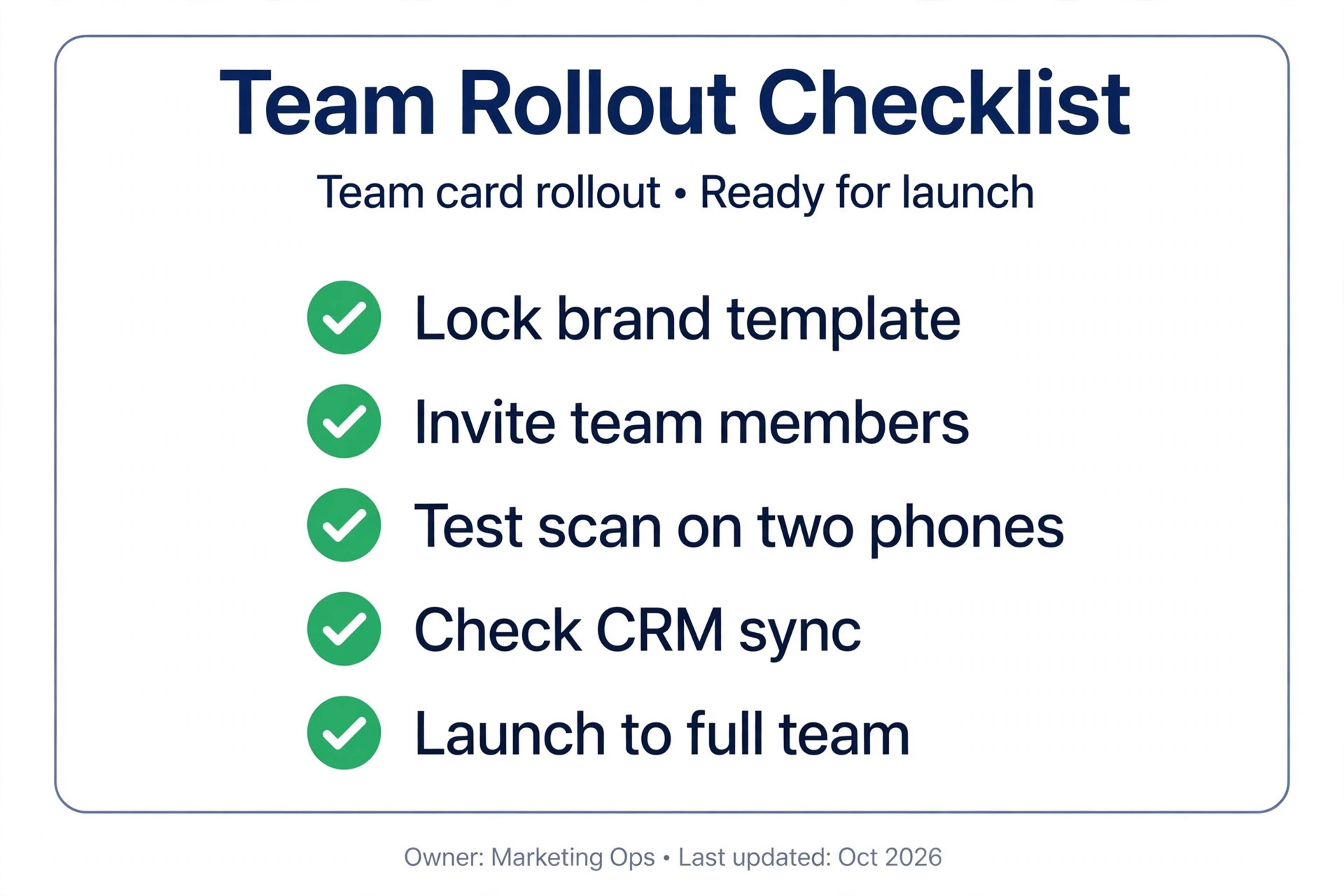 Team rollout checklist for digital cards