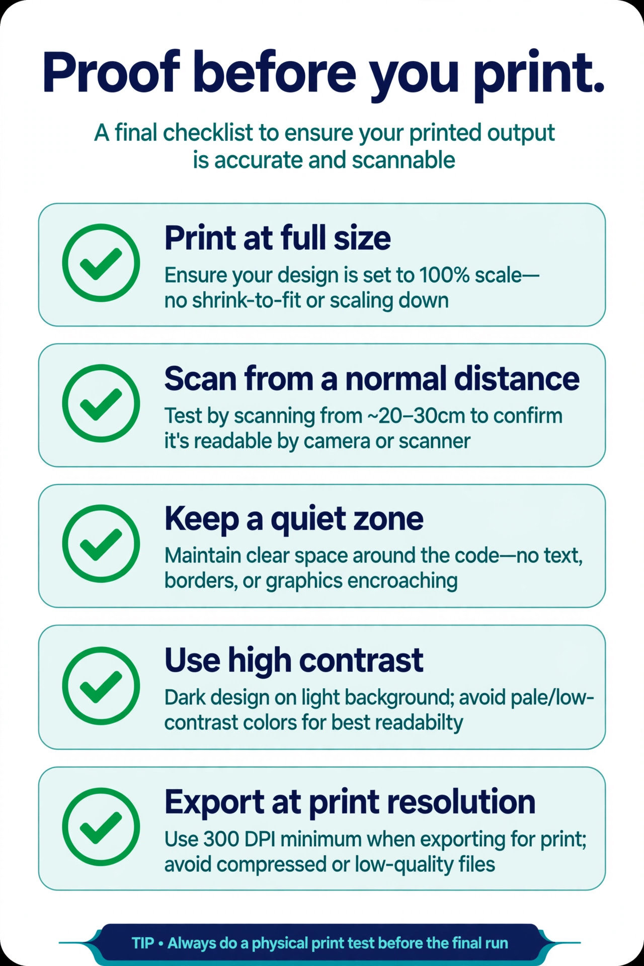 Checklist for proofing QR codes before printing