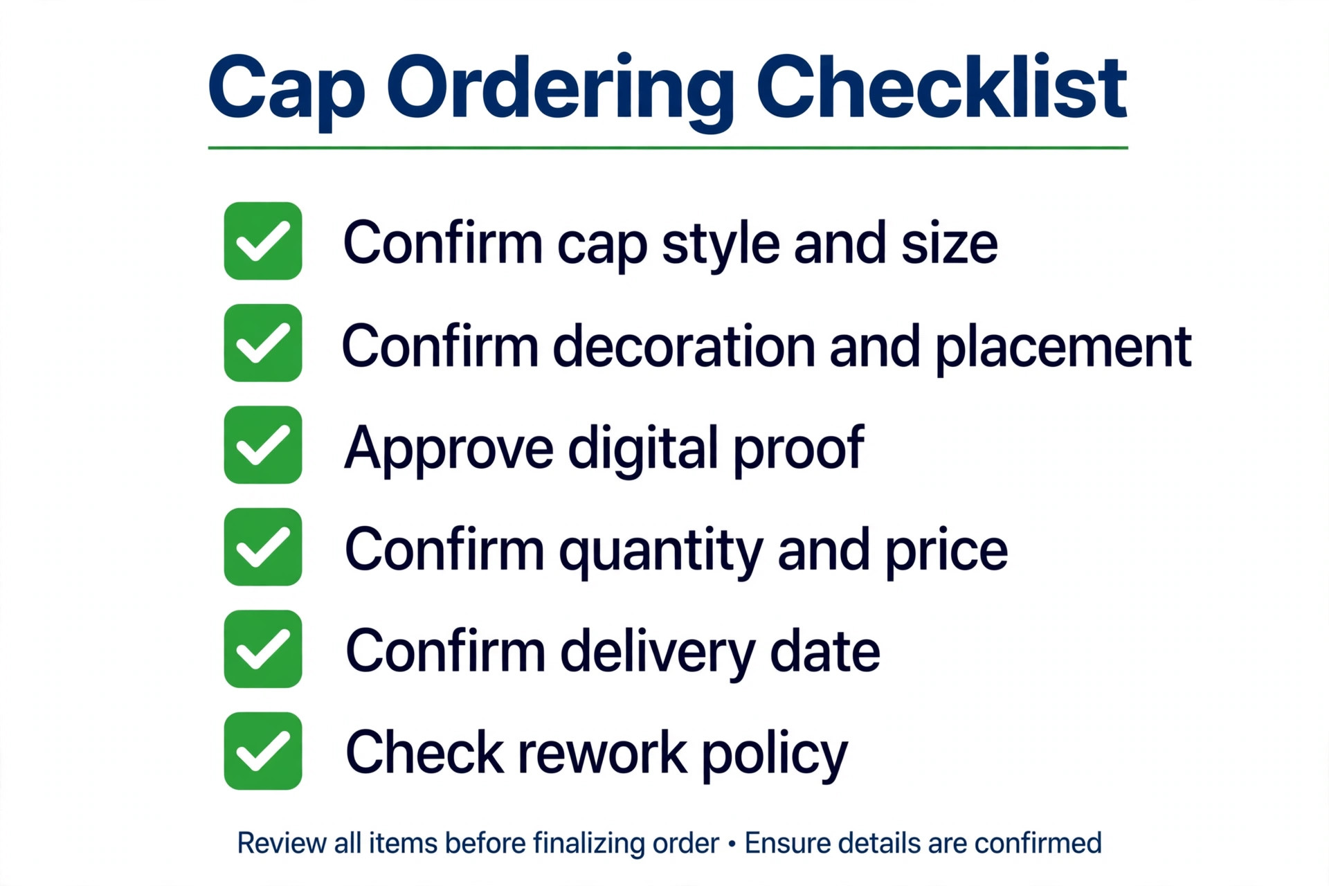 Cap ordering checklist for buyers
