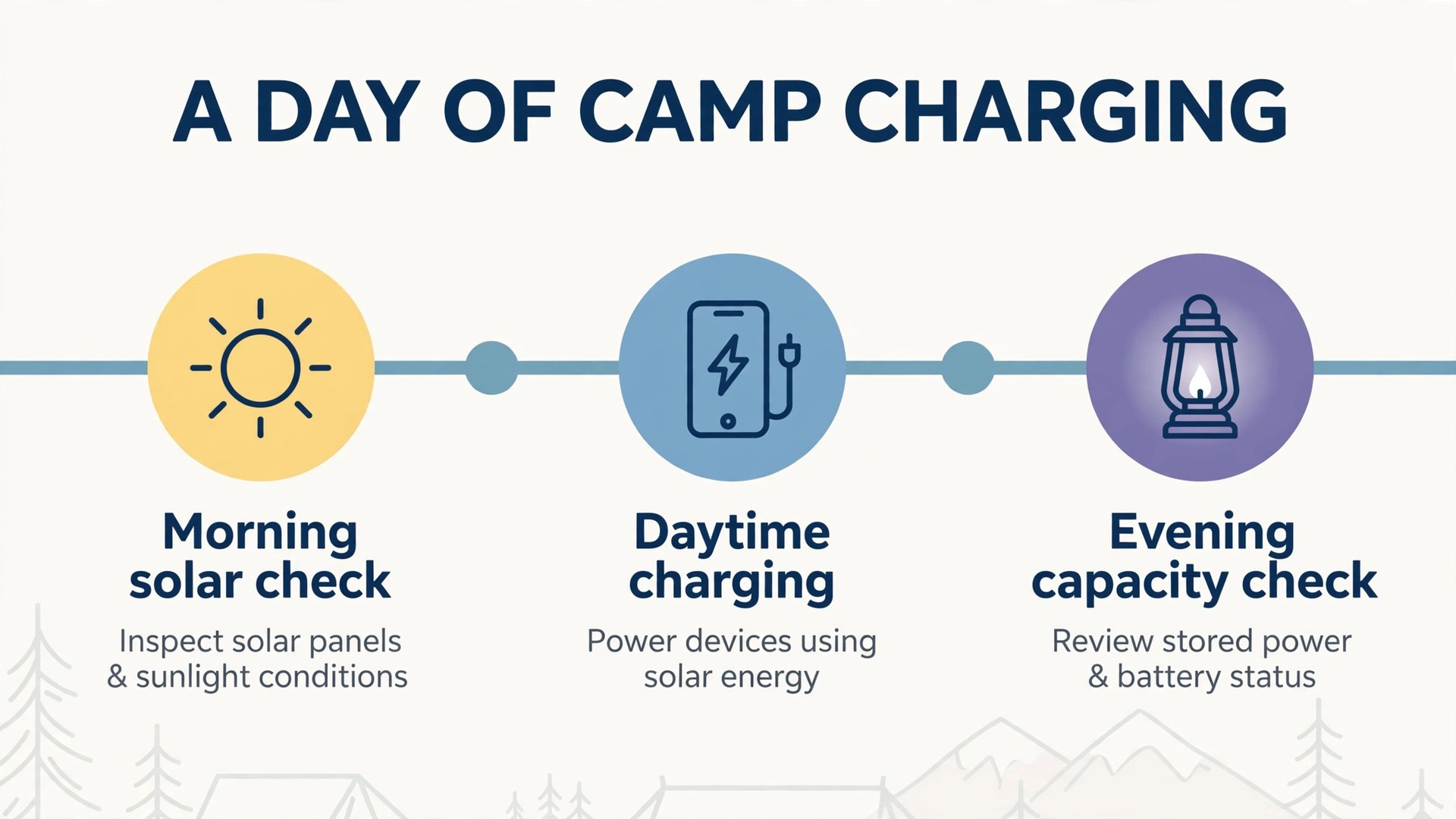 Daily charging timeline from morning solar to evening capacity check