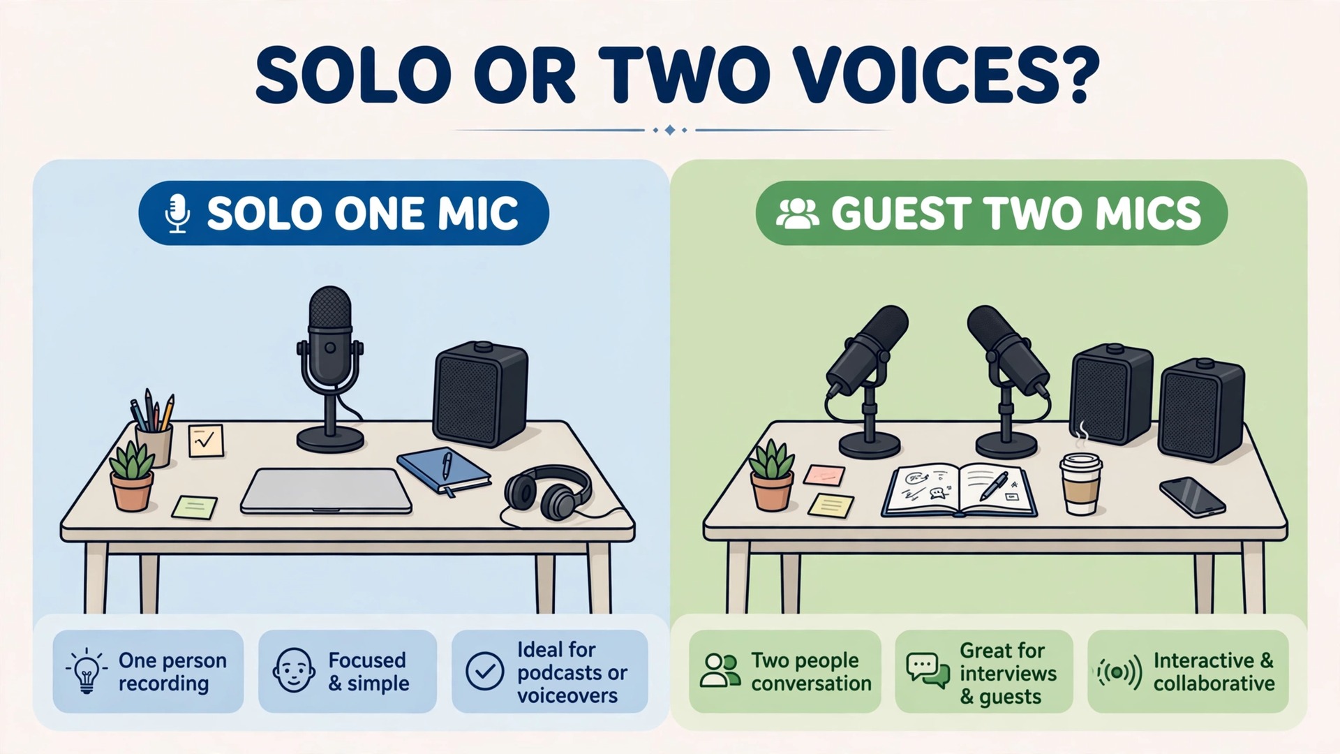 Comparison of solo microphone setup beside two microphone guest setup
