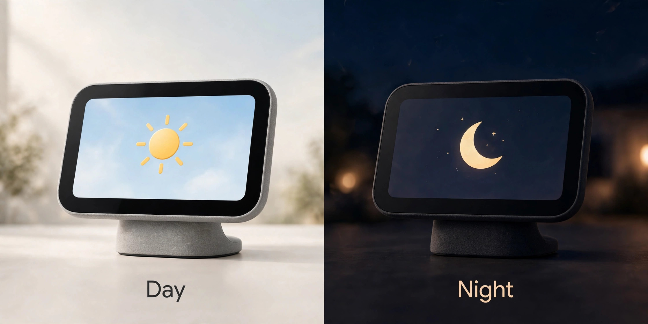 Comparison of Nest Hub display settings for day and night