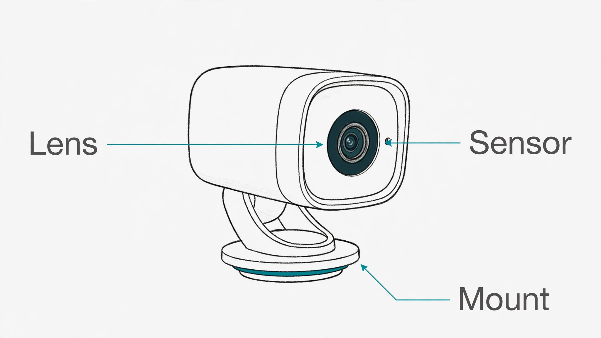 Annotated camera showing lens sensor and mount points
