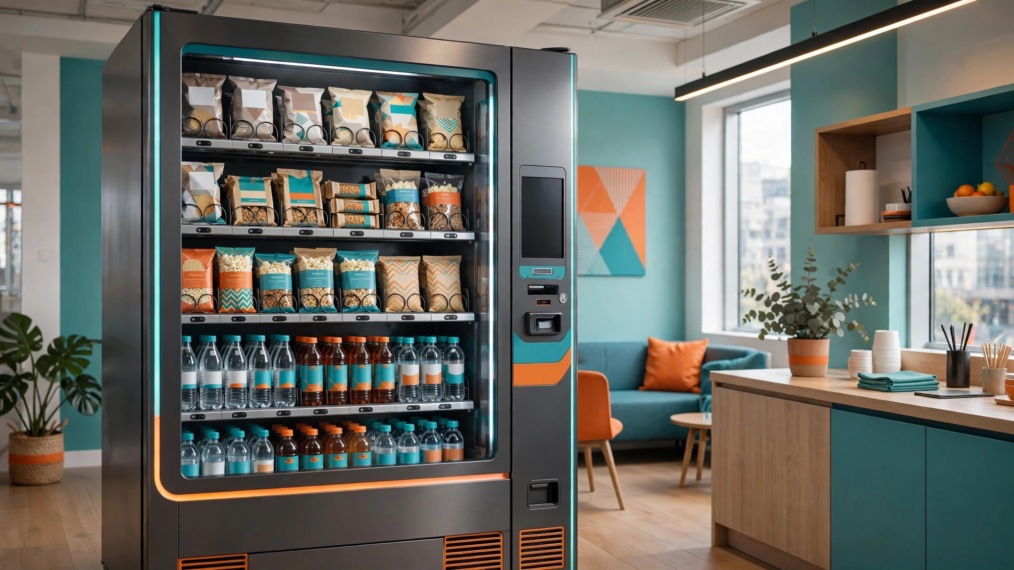 Vending machine mockup with snack and drink stock