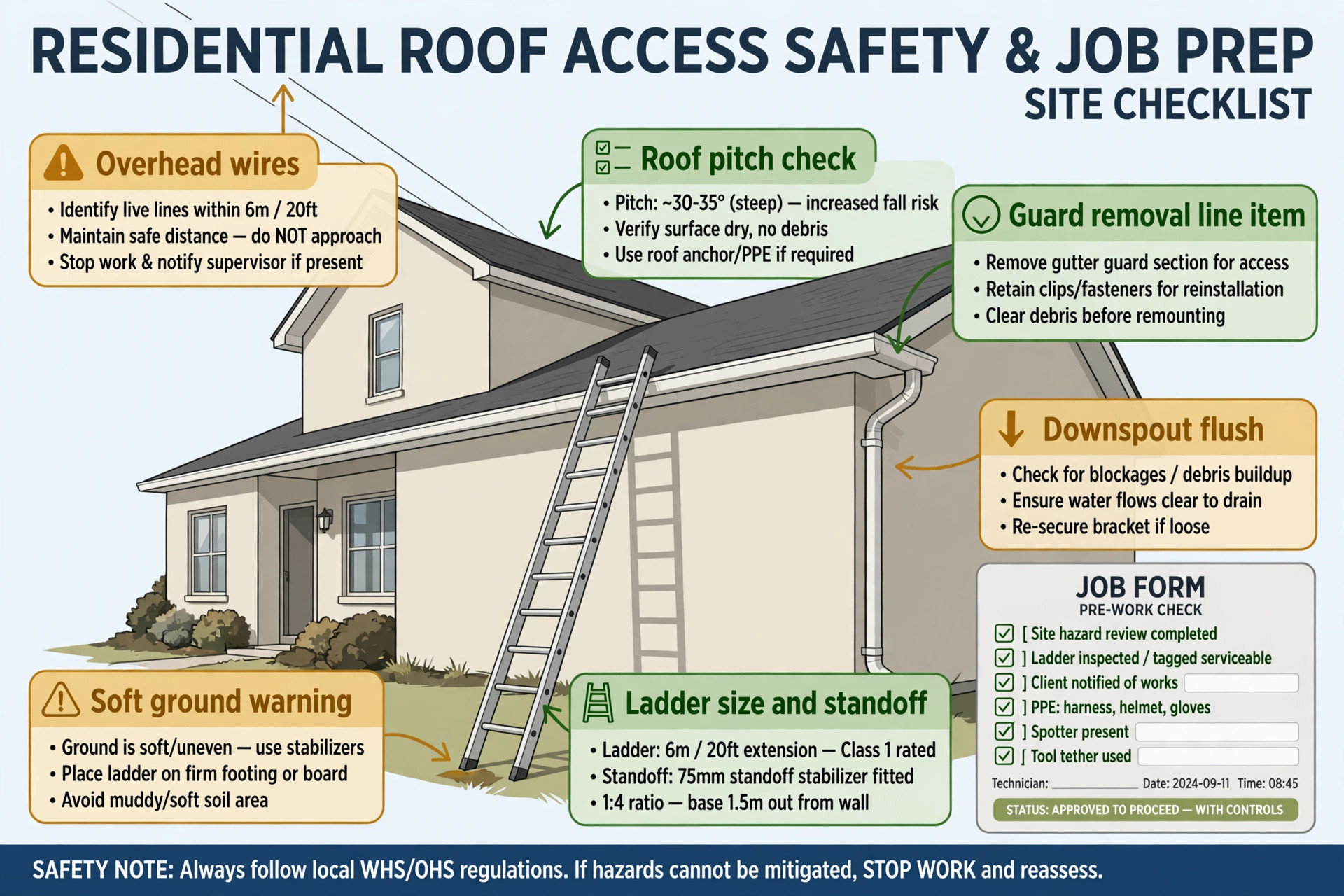 annotated visual for ladder and guard notes on a job form.