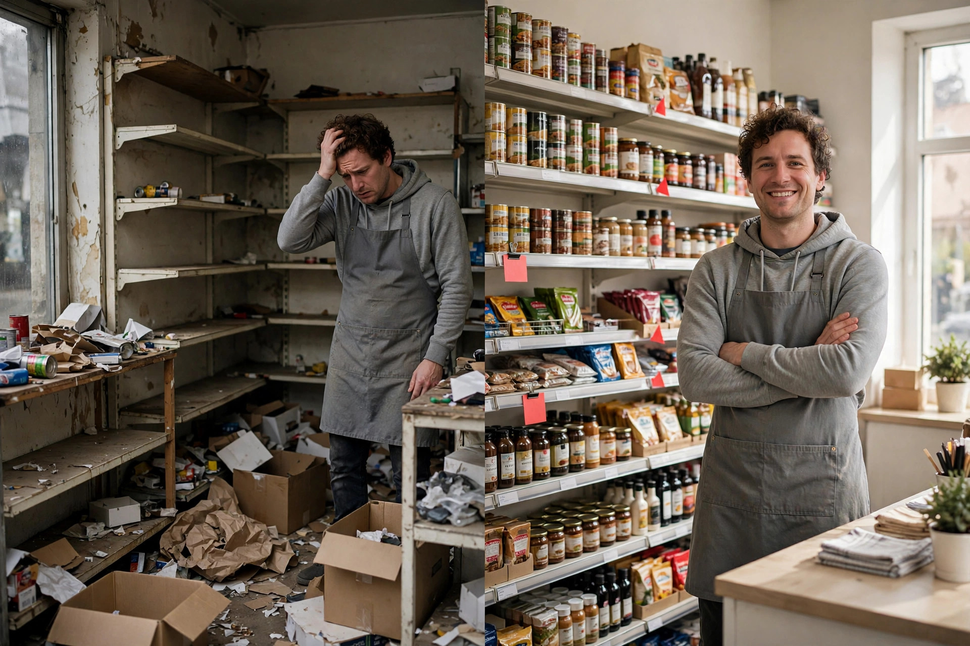 Before and after visual for a shop before and after setting reorder points.