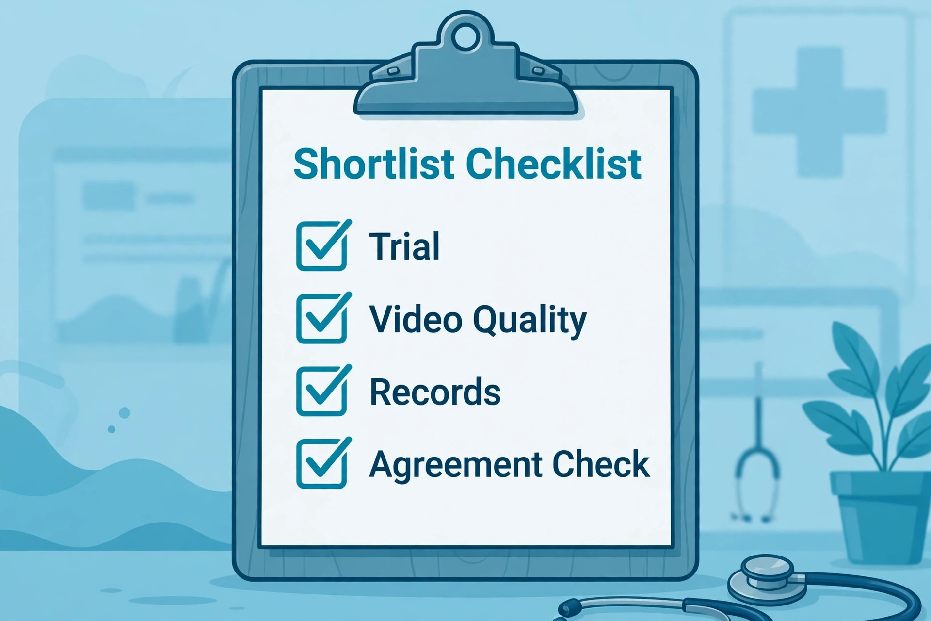 checklist visual for choosing clinic telehealth software.