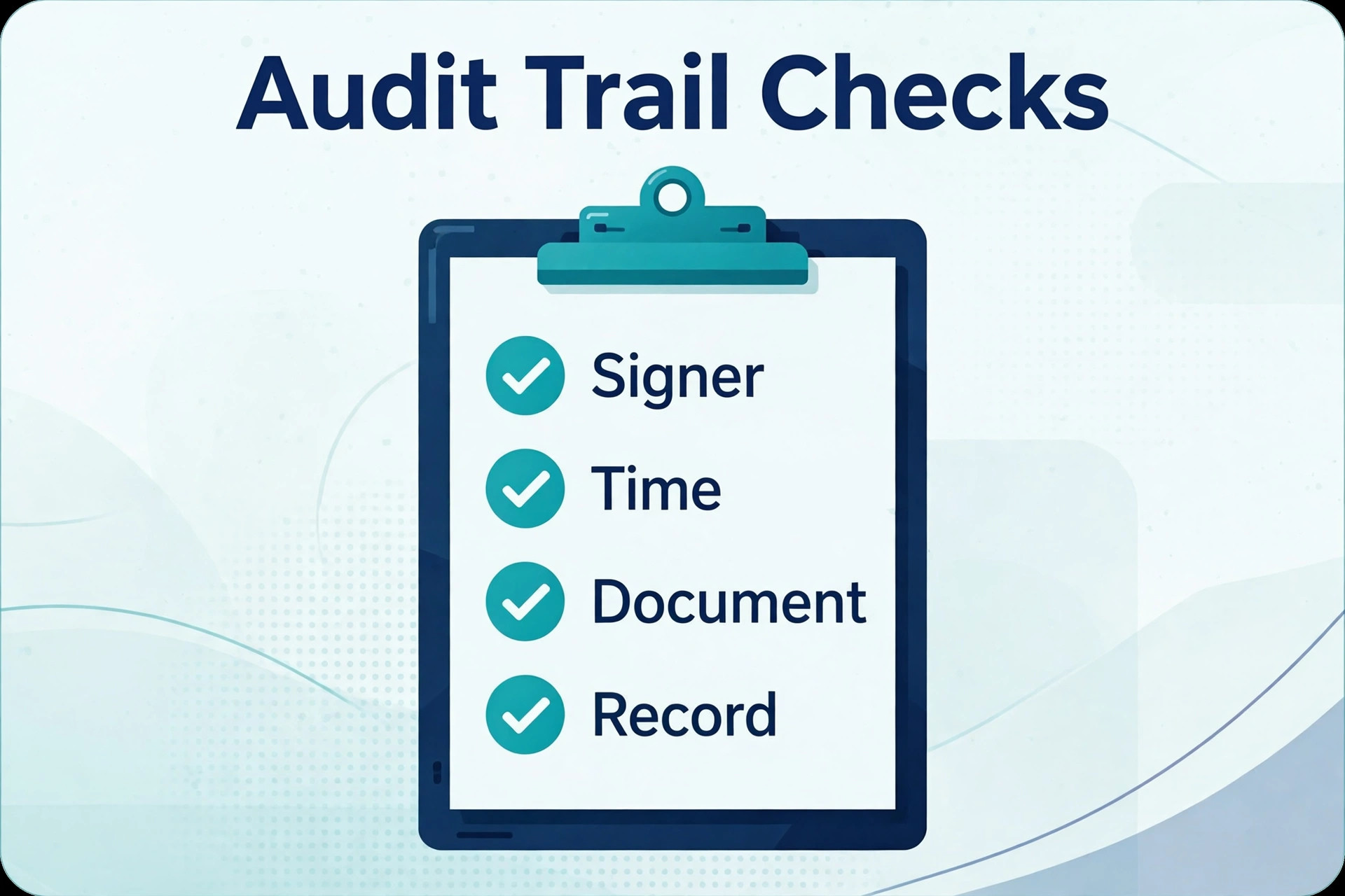 Checklist graphic for verifying audit trail on signed documents.