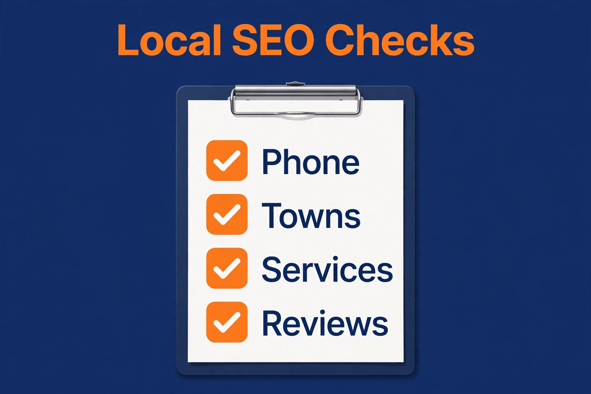 Checklist graphic for local SEO publishing checks.