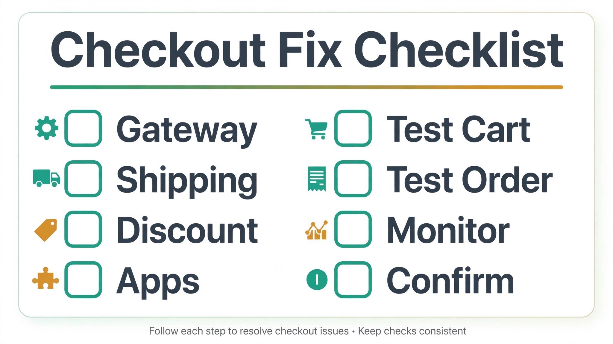A checklist for the Shopify checkout fix.