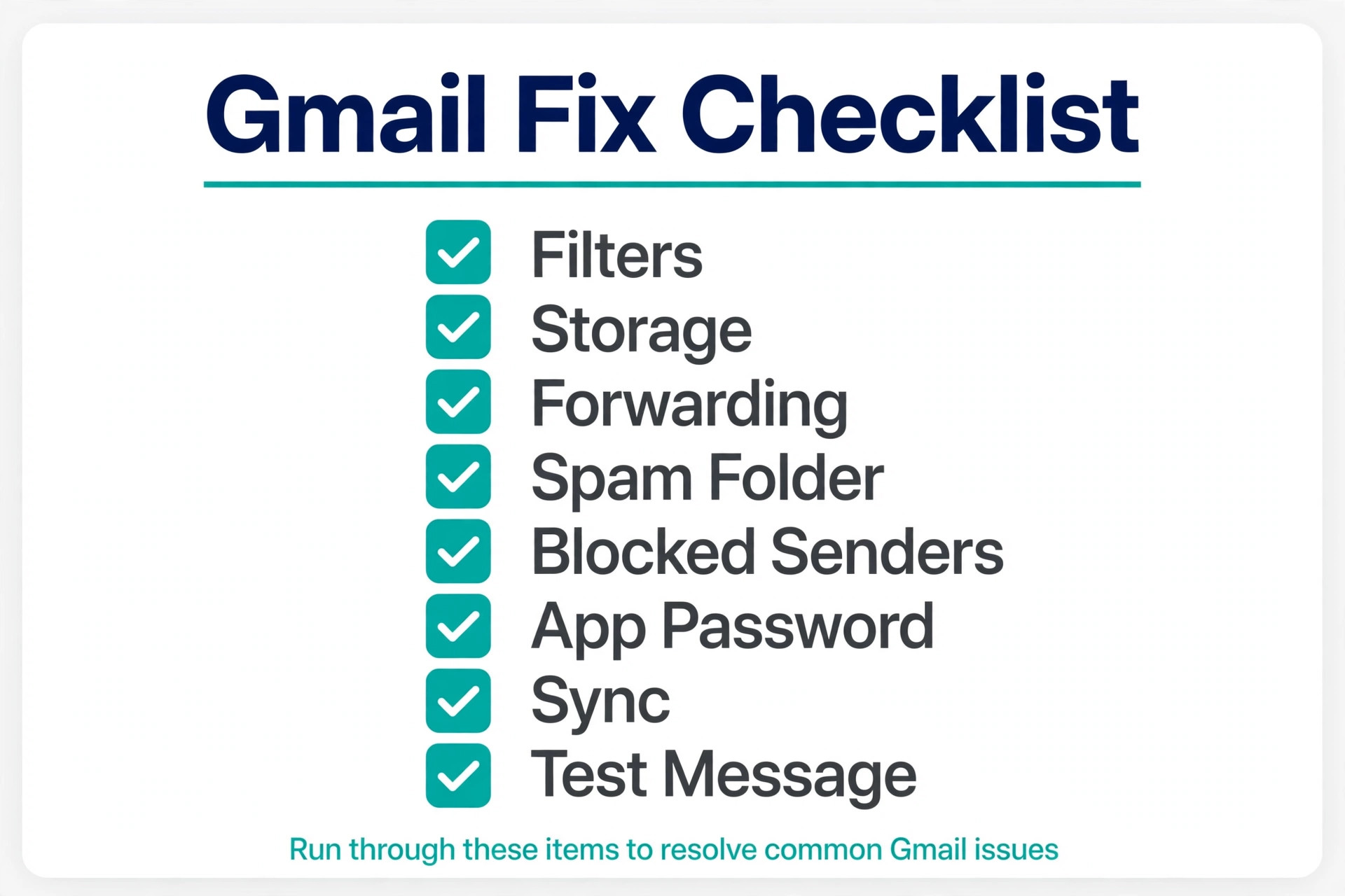 A checklist for the Gmail fix.