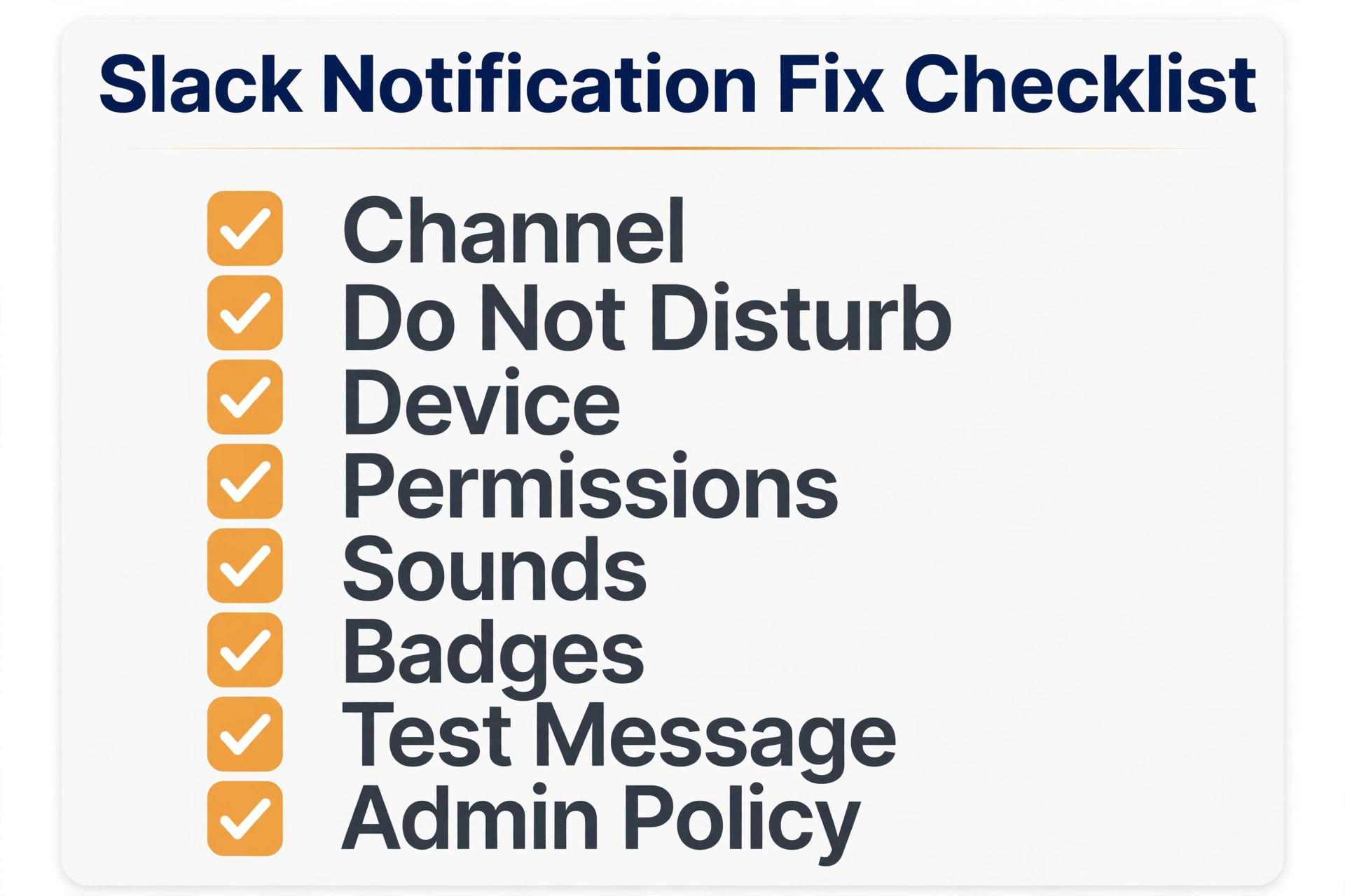 A checklist for the Slack notification fix.