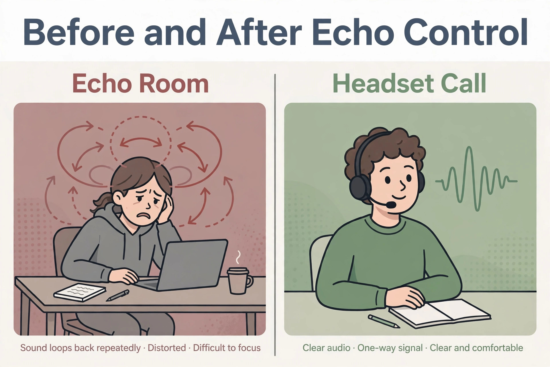 A before and after visual of echo control.