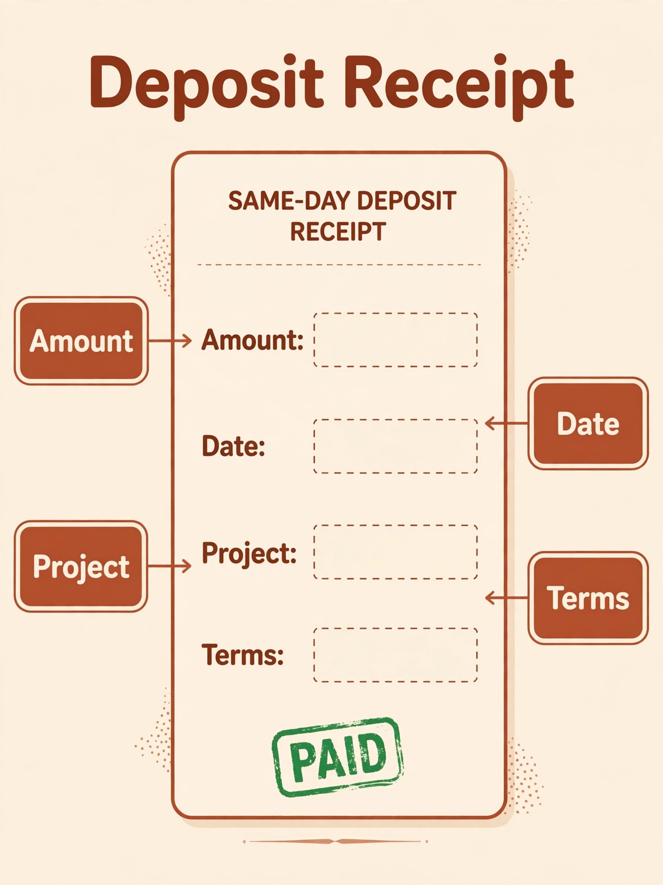 An annotated example of a deposit receipt.