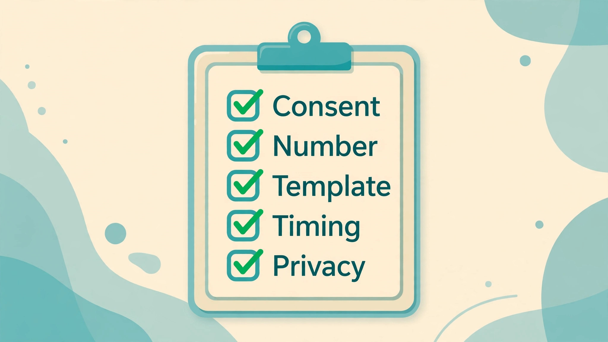 Pre-send checklist for clinic reminders covering consent, numbers, template, timing and privacy