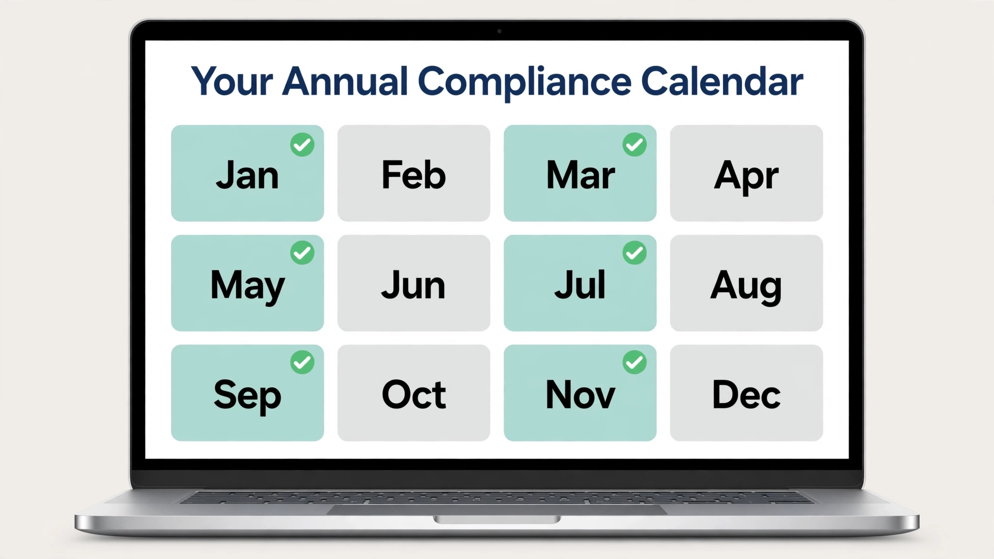 A mockup of an annual compliance calendar.