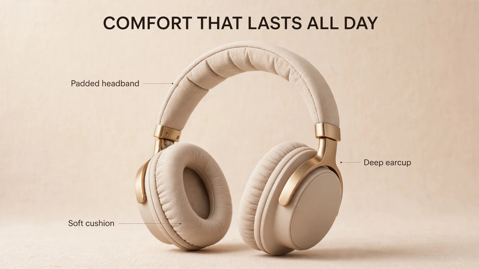Mockup of over-ear headphones showing earcup fit and headband pressure points