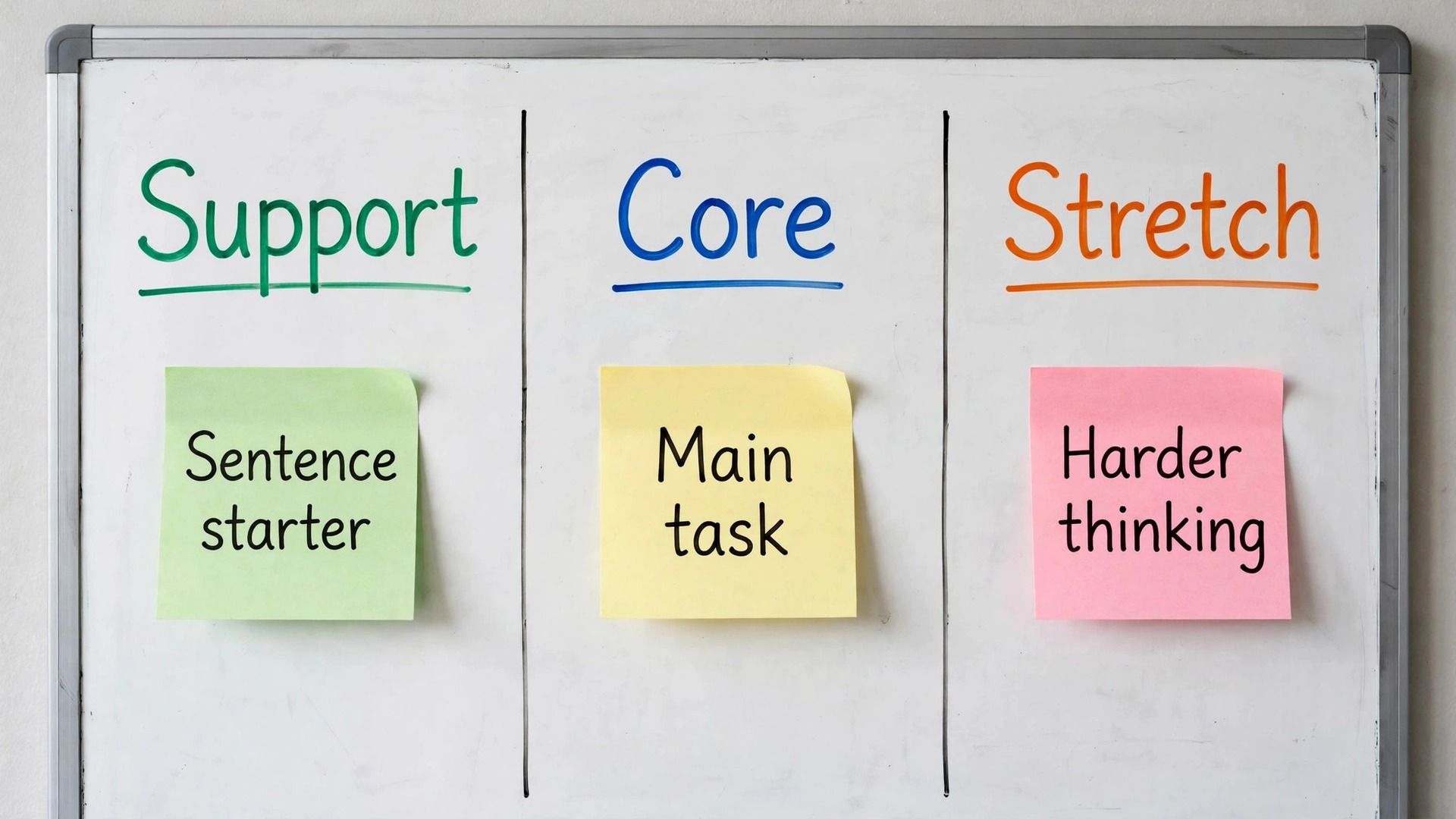 Mockup of a lesson frame with support core and stretch zones