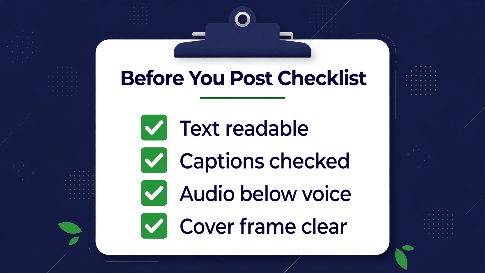 Checklist visual for pre-post Reel checks in CapCut