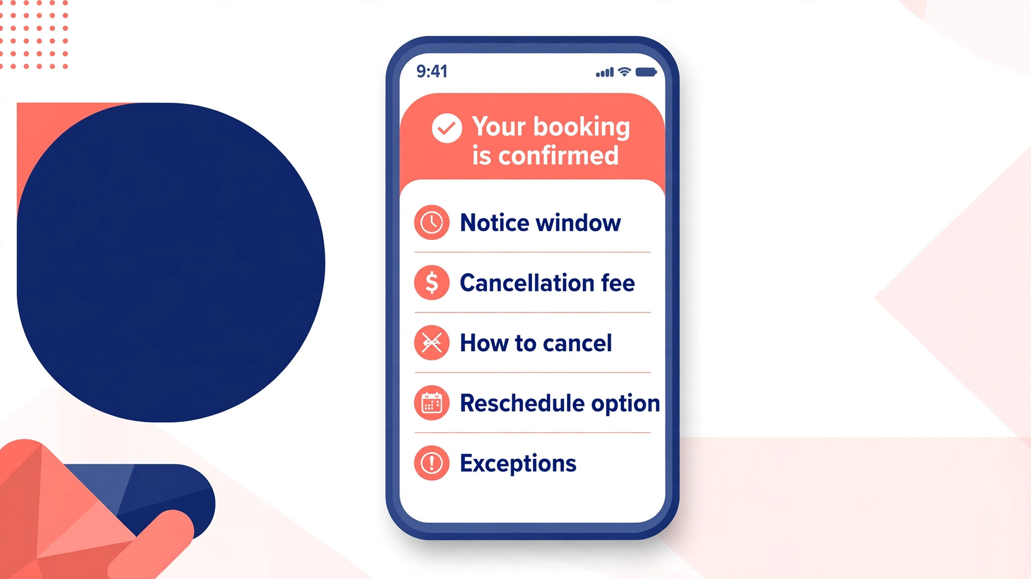 Phone mockup of cancellation policy confirmation