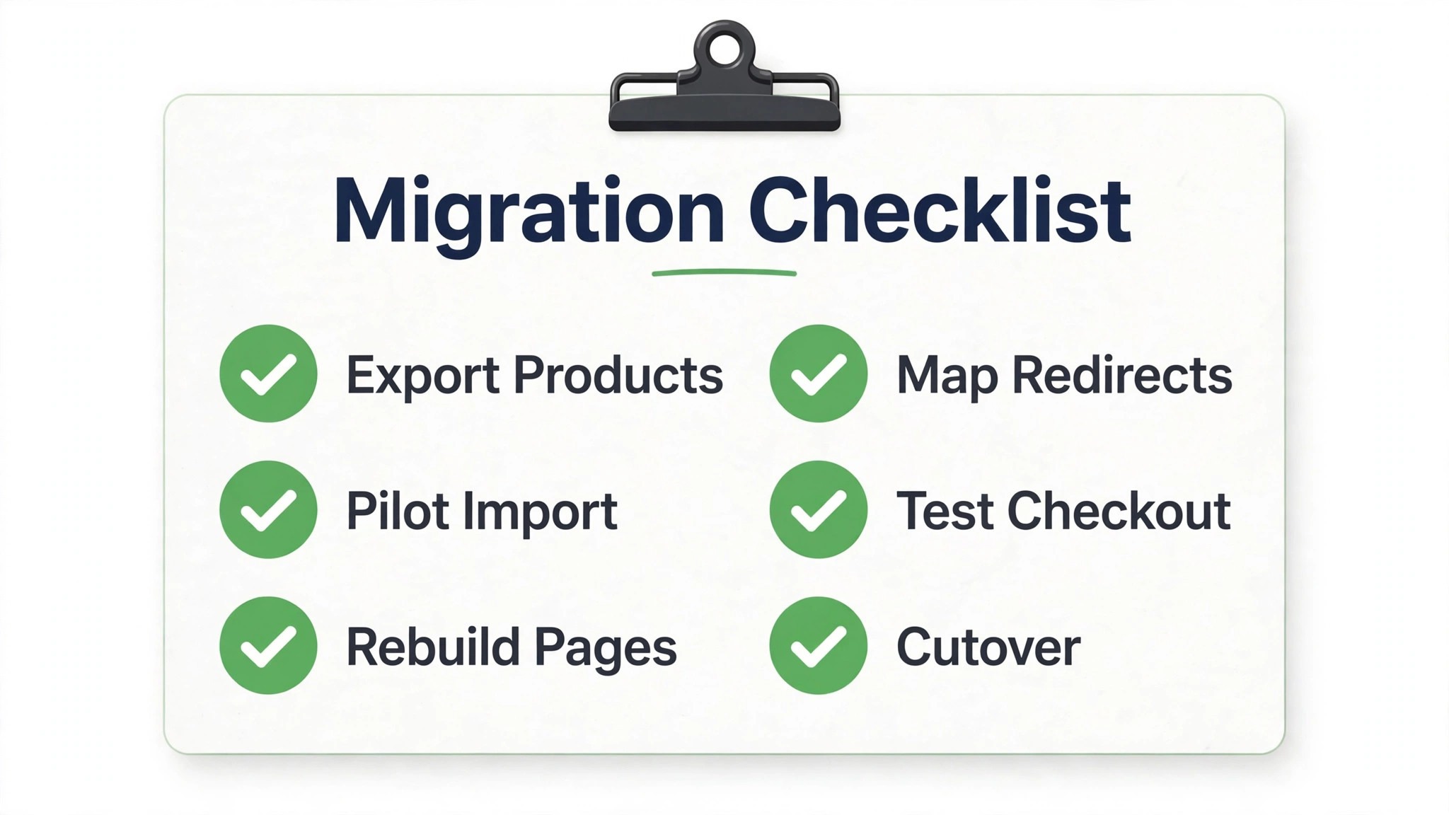 Migration checklist with completed items ticked off