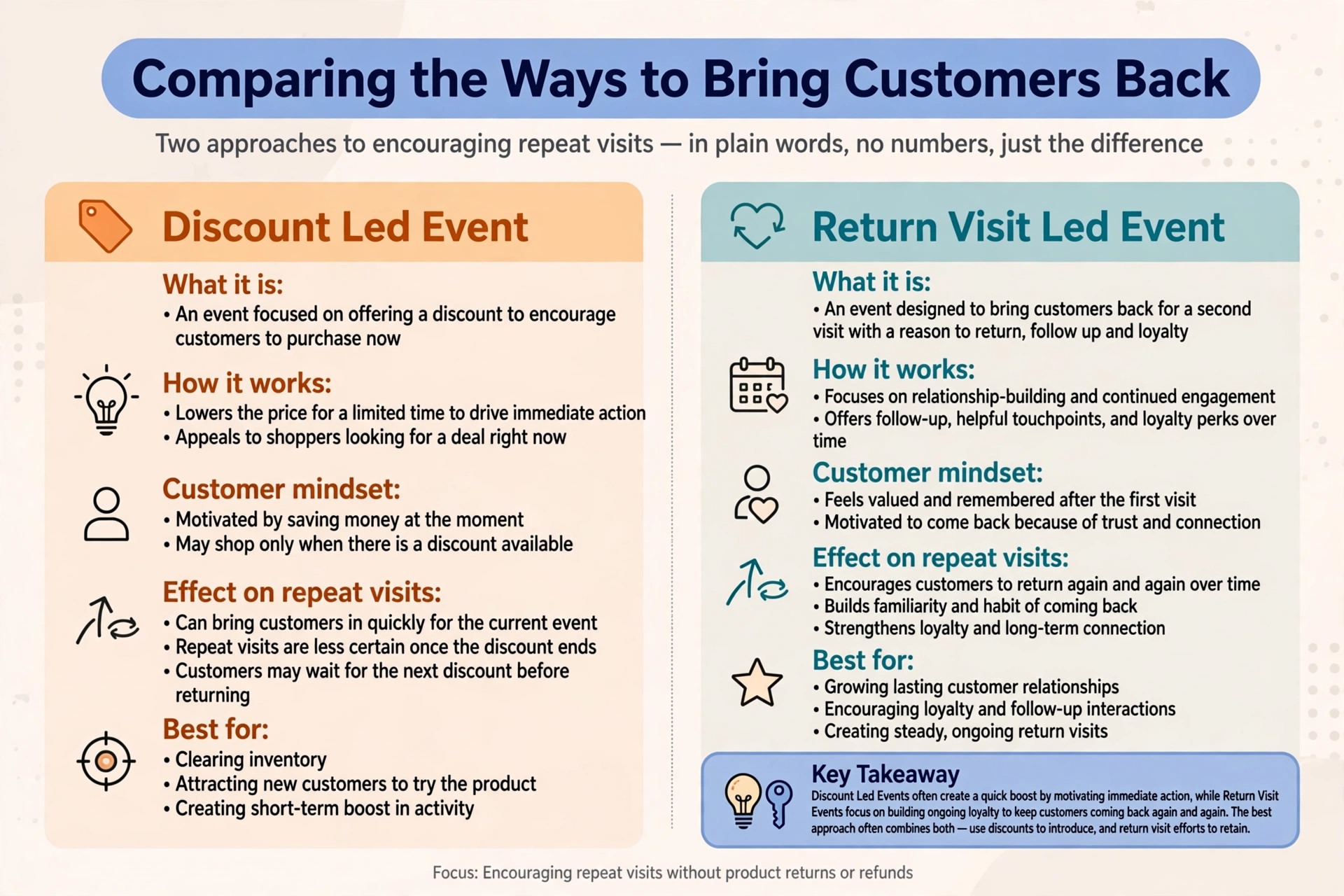 comparison of a discount led event and a return led event on repeat visits