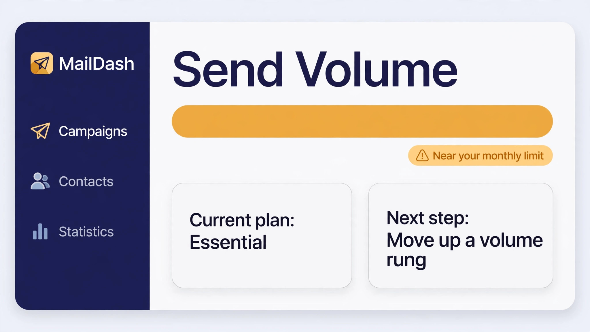Mailjet dashboard mockup near send limit