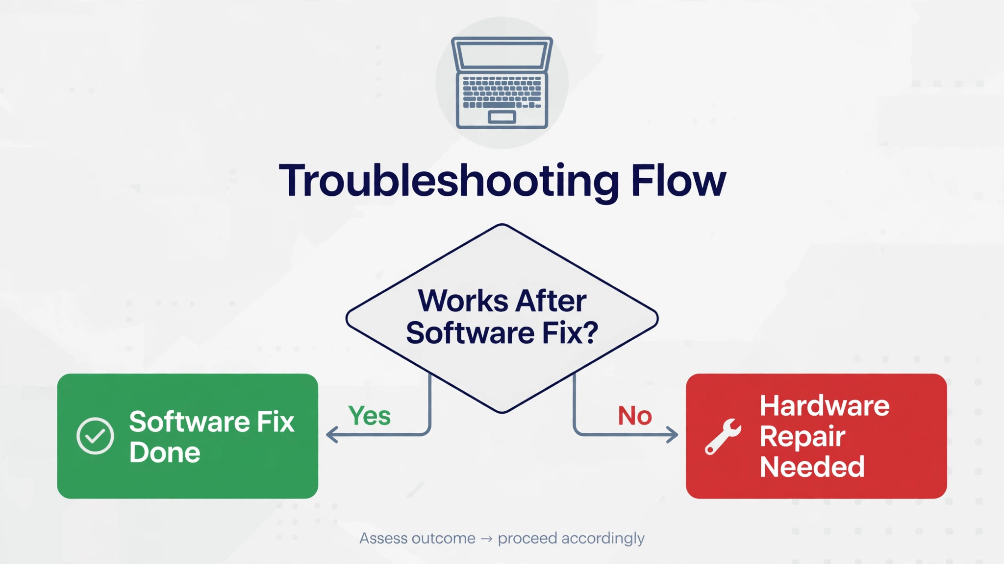 Flowchart for deciding between software fix and hardware repair for keyboard faults