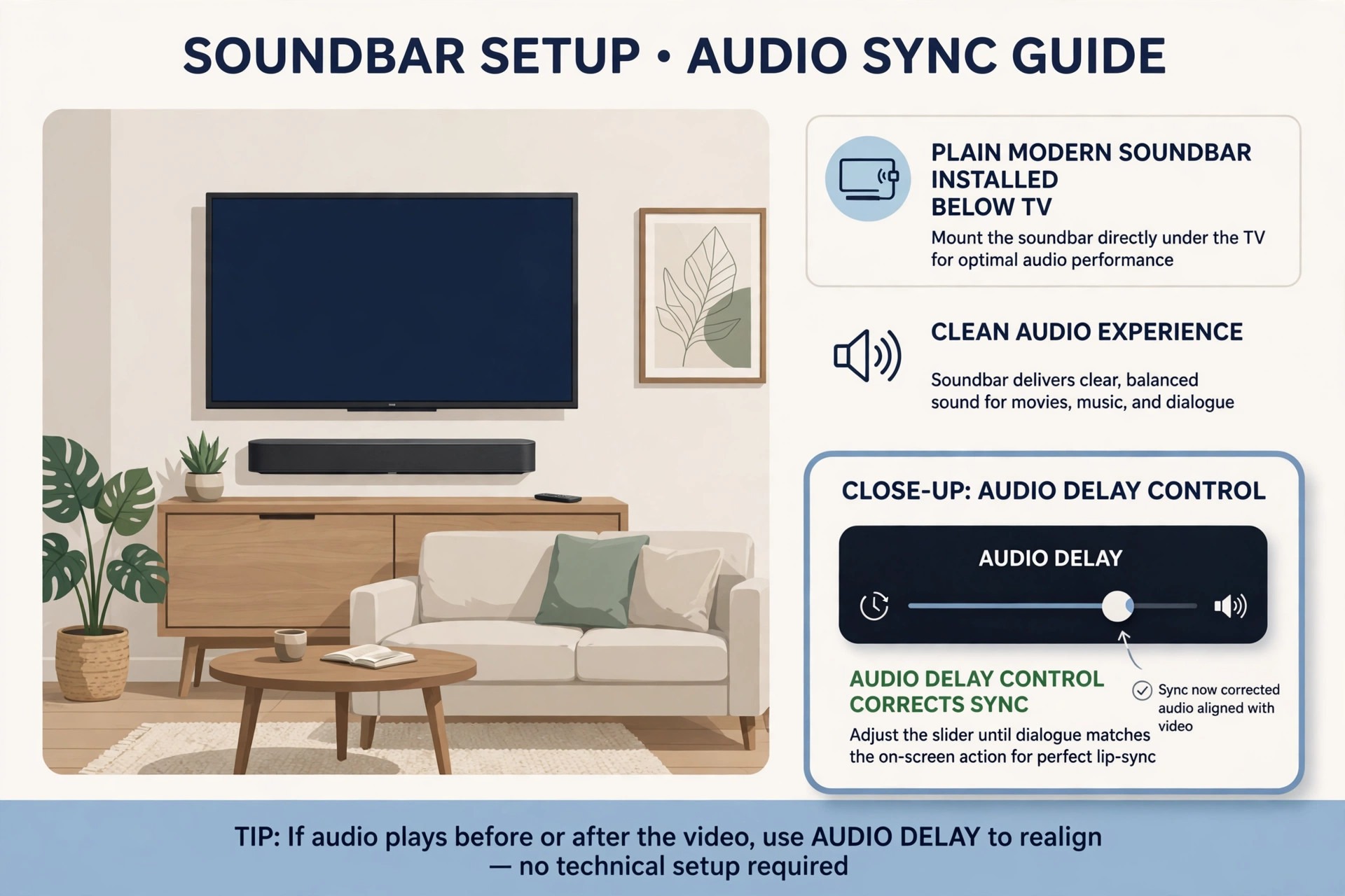 Mockup of a soundbar audio delay control used to correct Netflix sync