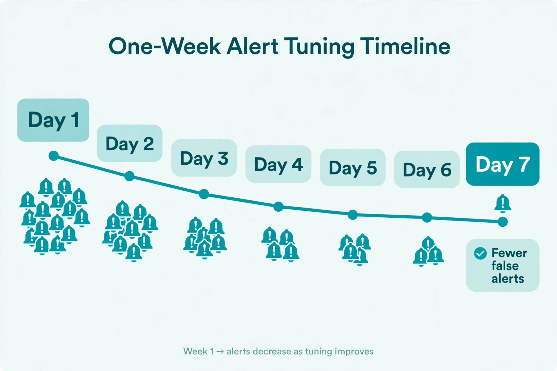 Alert tuning timeline across one week