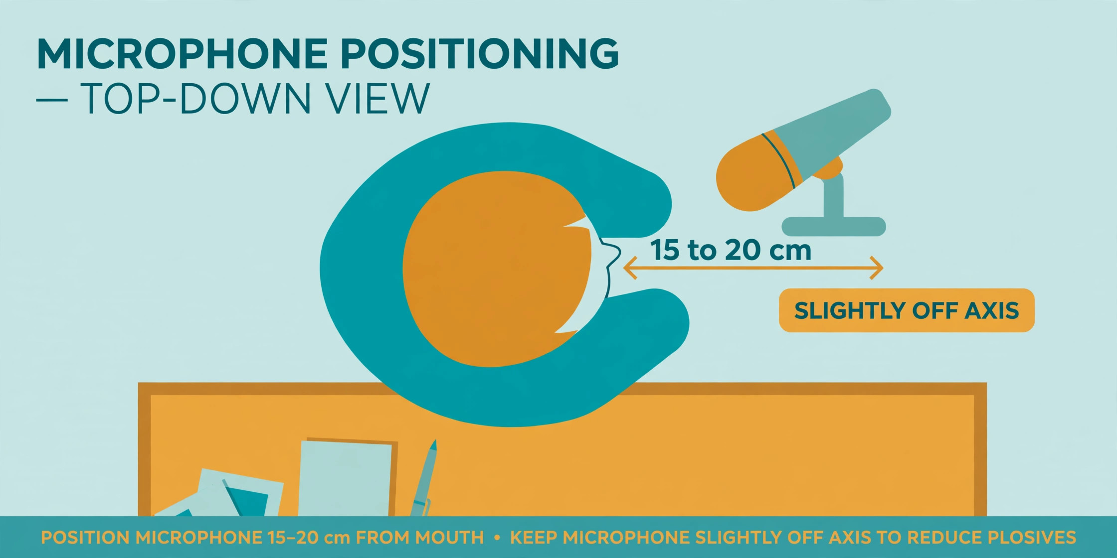 Diagram of microphone distance and angle for a clear streaming voice