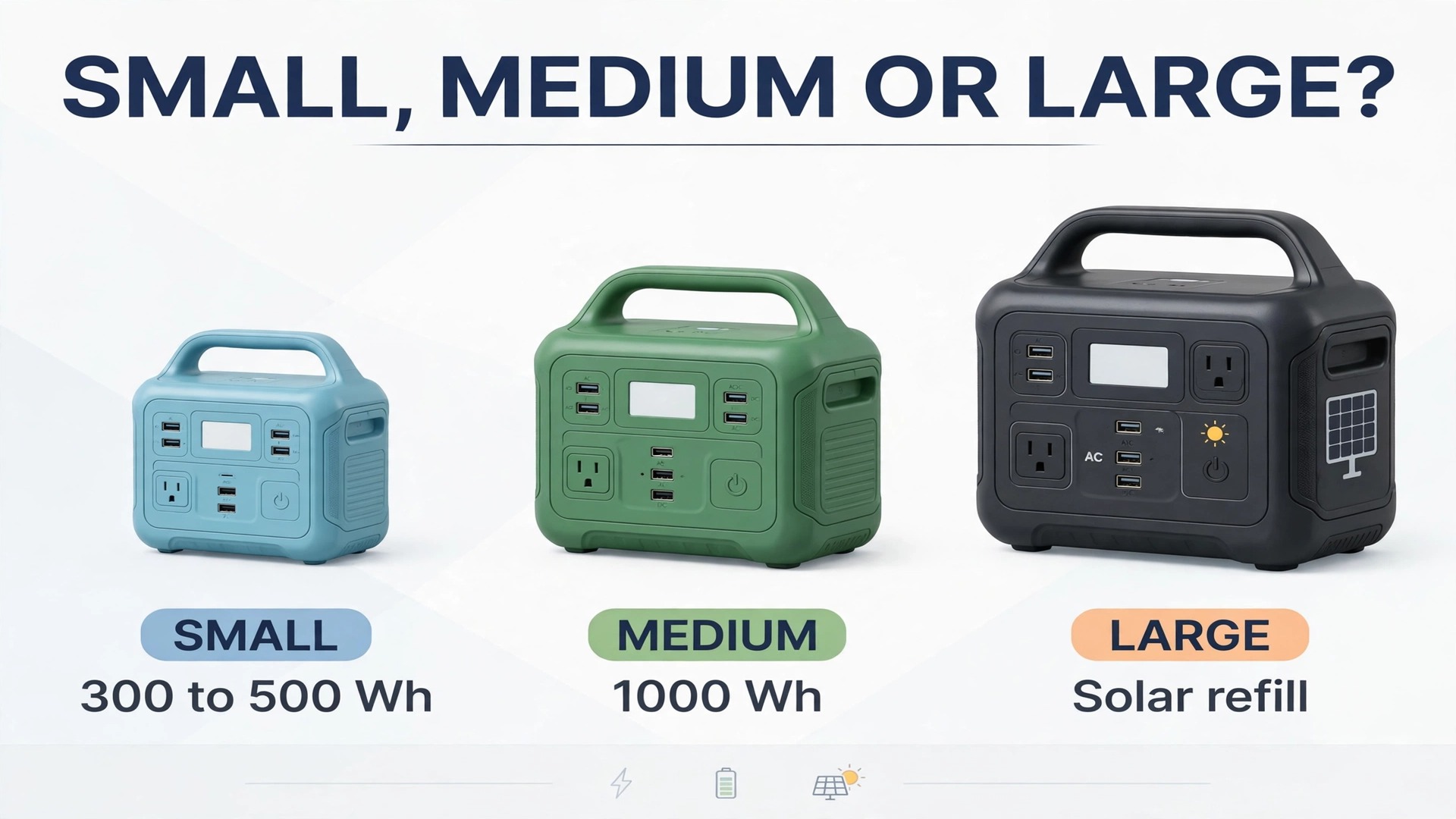 Comparison of small, medium and large power stations by weight and capacity