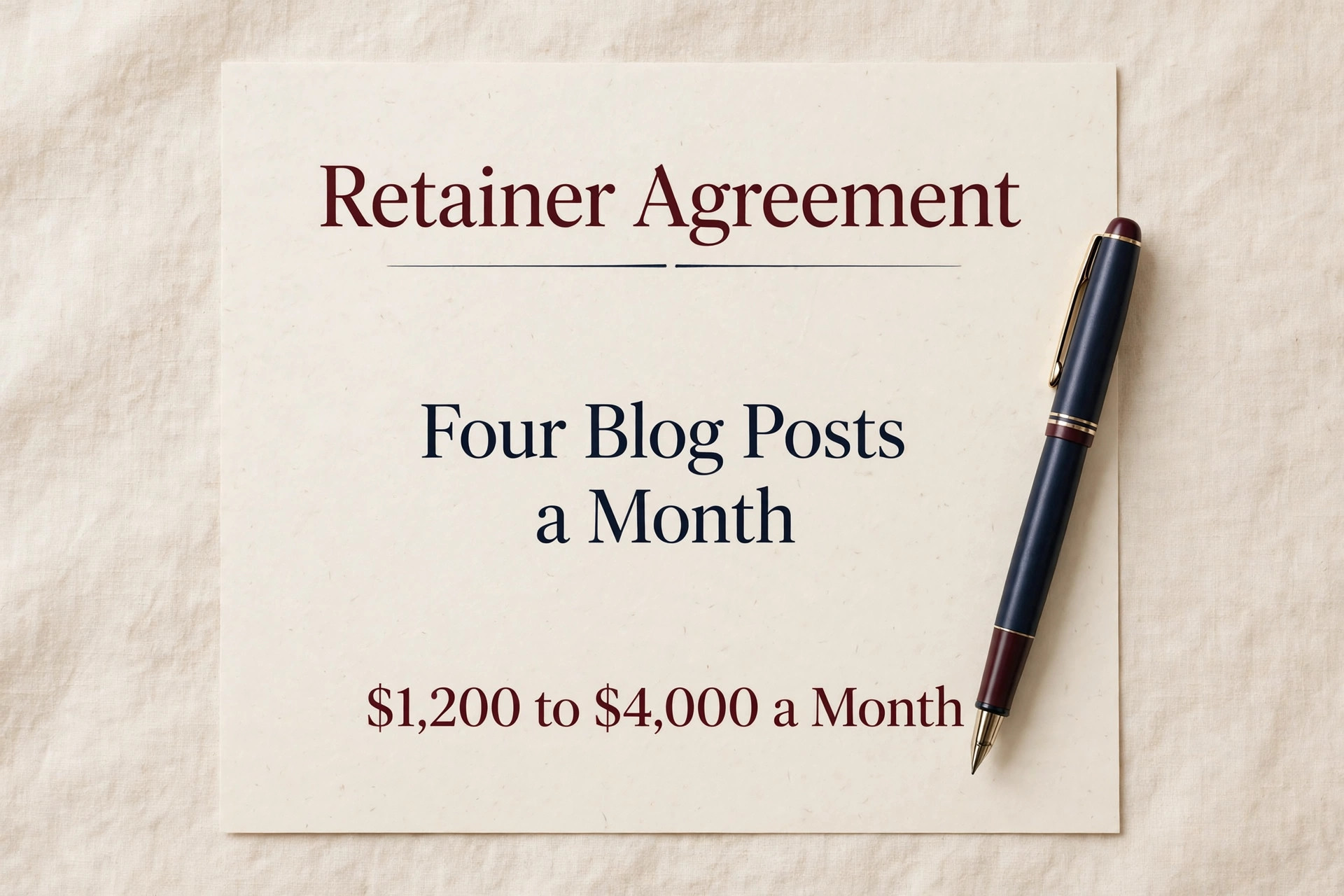 Mockup of a monthly retainer agreement showing volume and payment terms