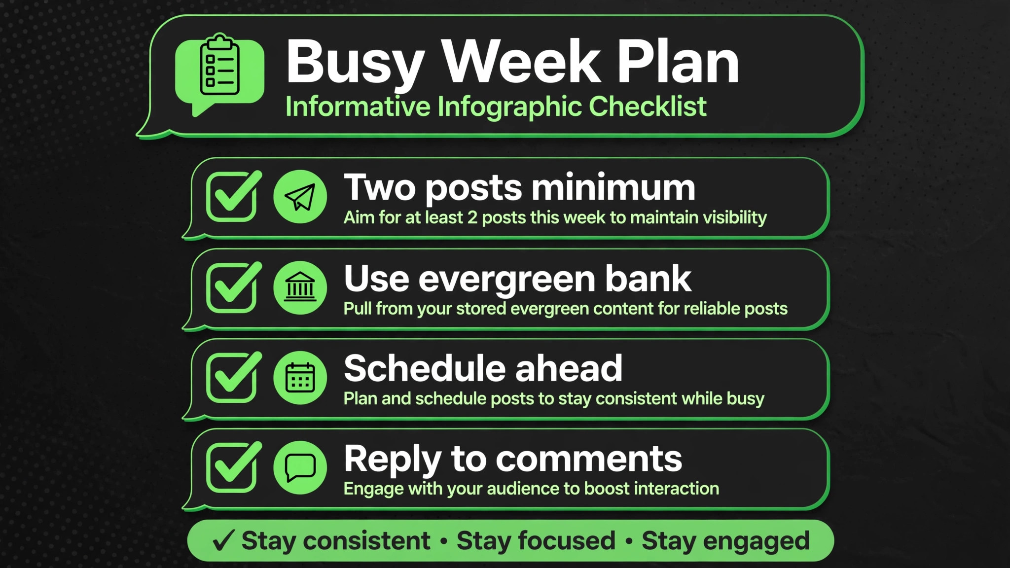 Busy week posting checklist