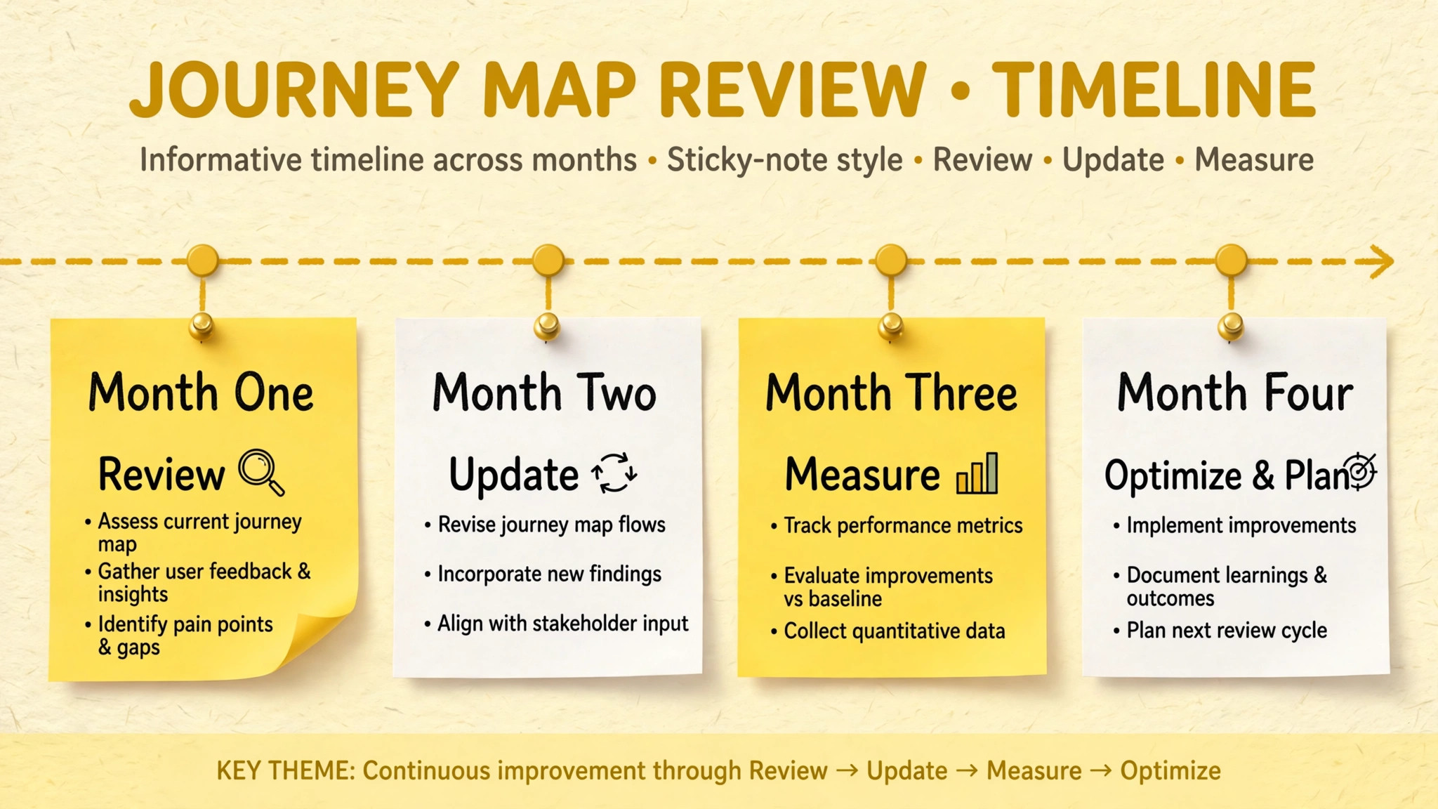 Timeline of monthly journey map reviews
