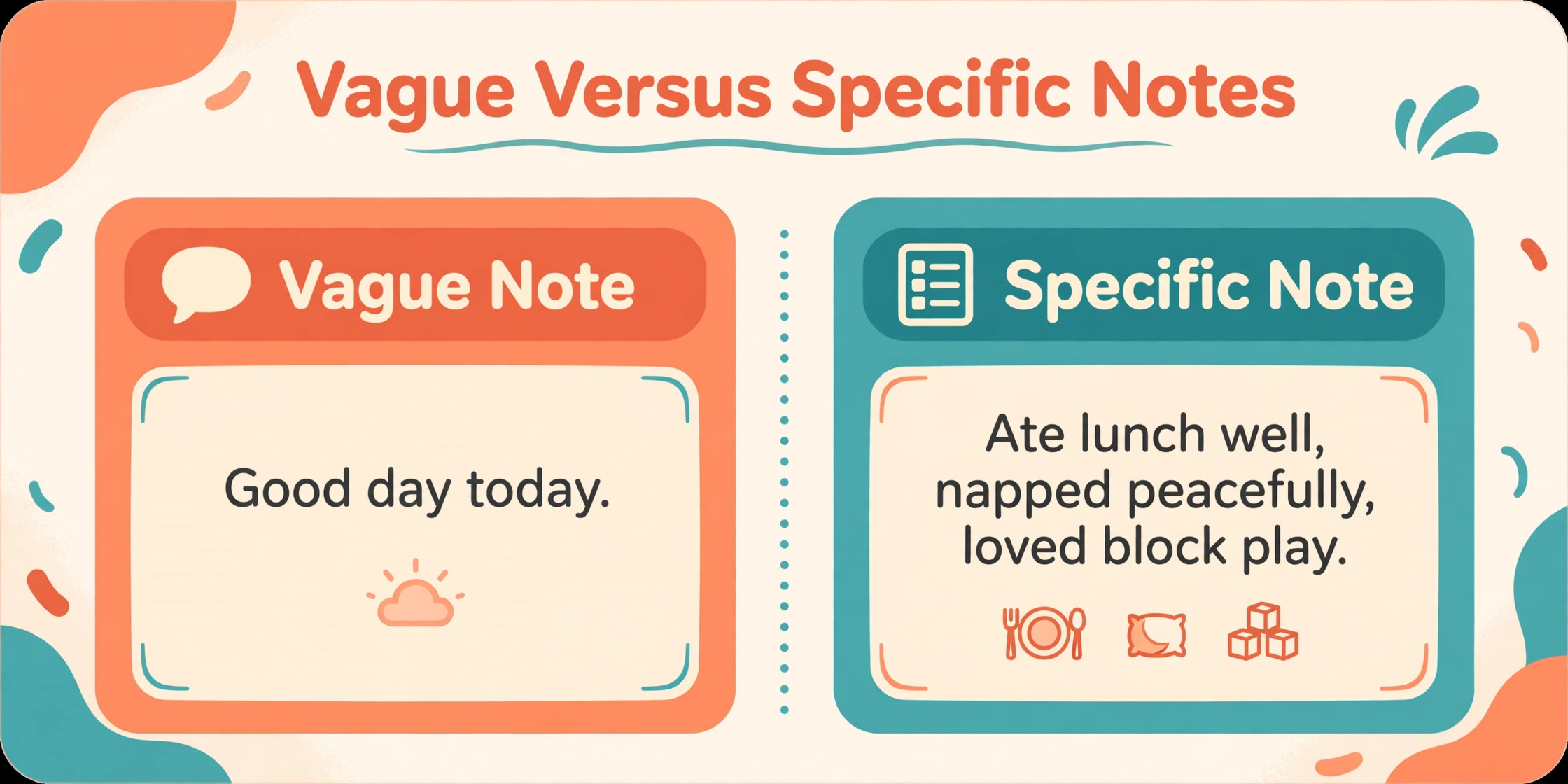 Vague daycare note beside a specific observation based note