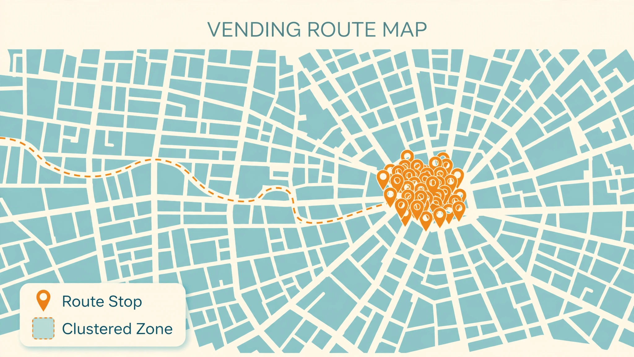 Map of a dense vending route with clustered locations