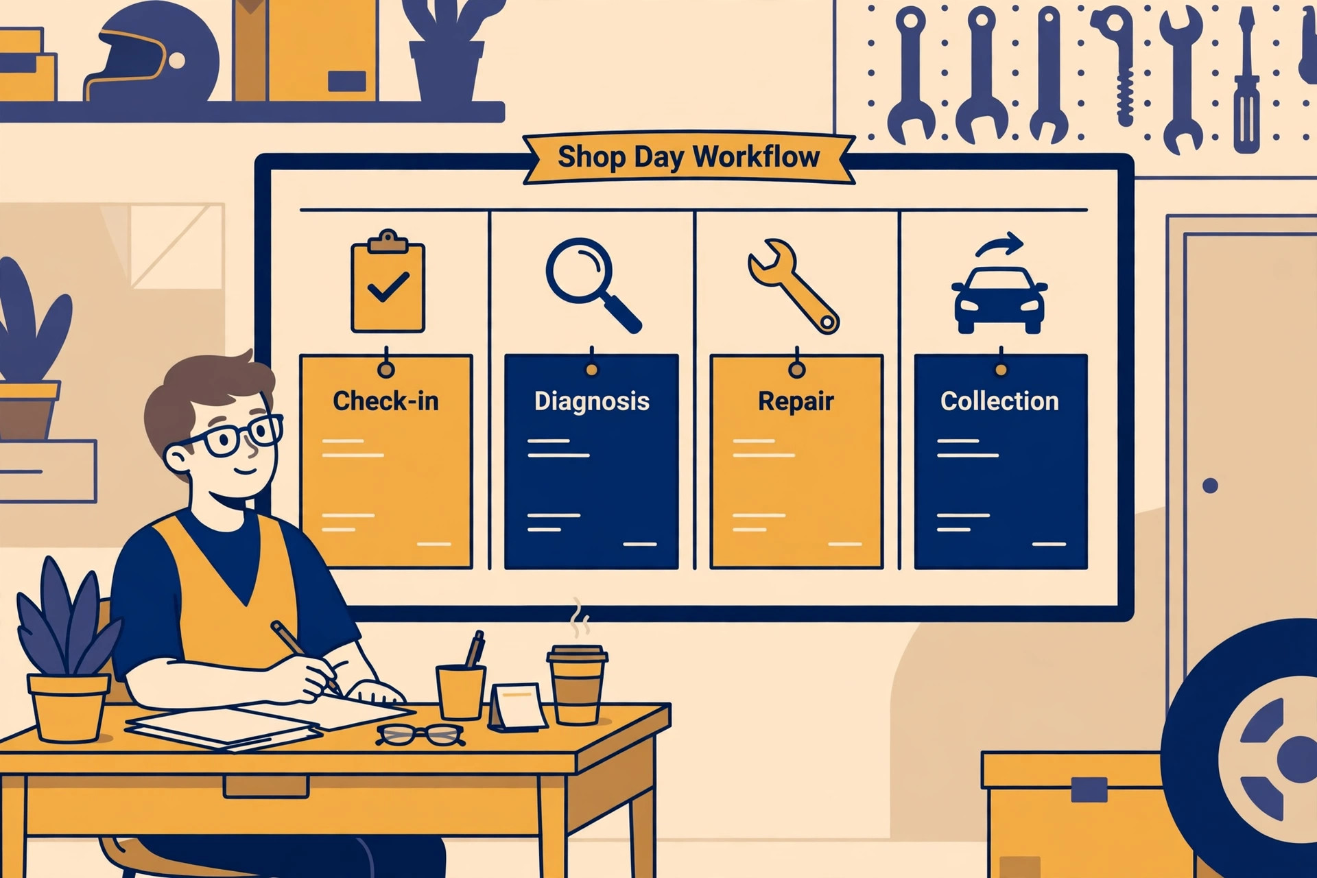 workflow image illustrating a key idea for a auto repair shop