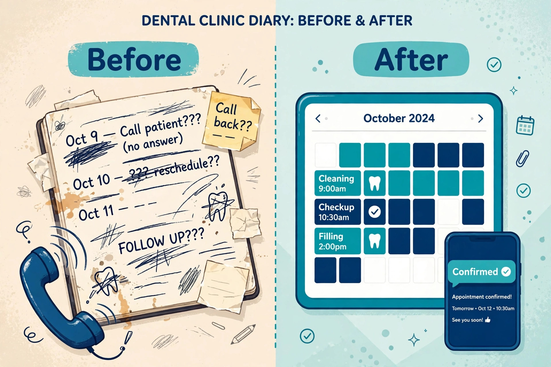 before/after image illustrating a key idea for a dental clinic
