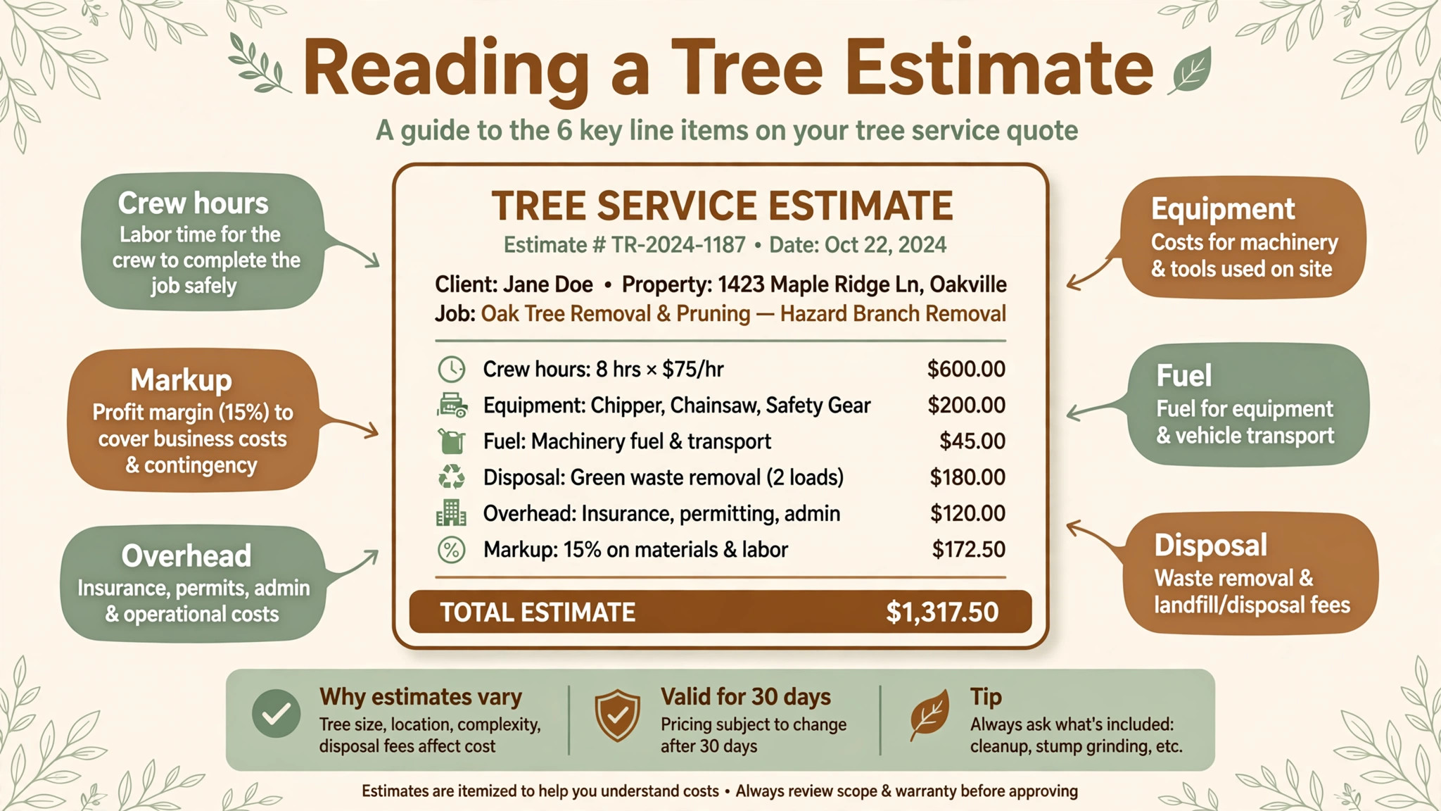 annotated visual explaining tree estimate cost lines.