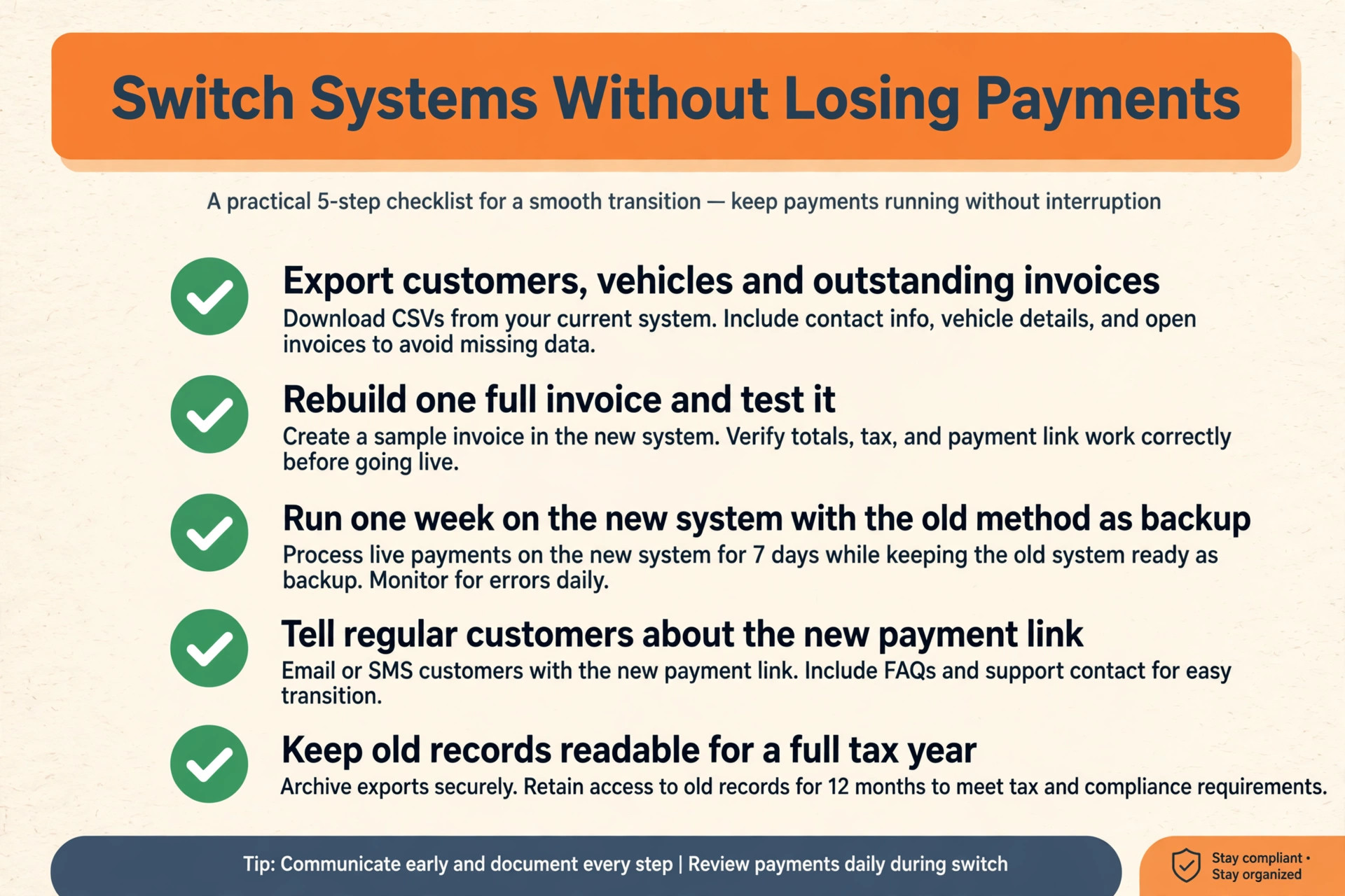 checklist visual for switching invoicing systems safely.
