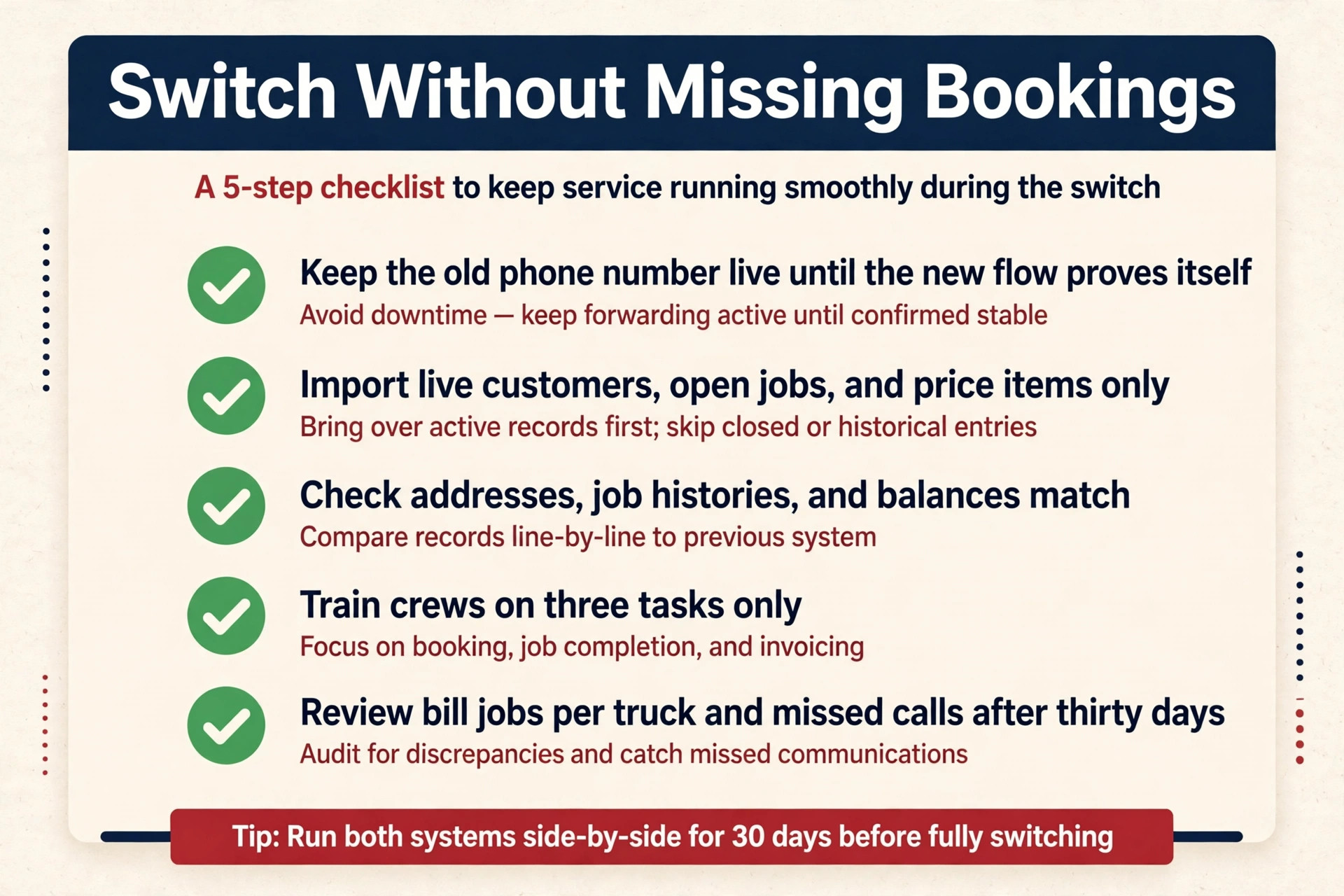 checklist visual for switching junk job software safely.