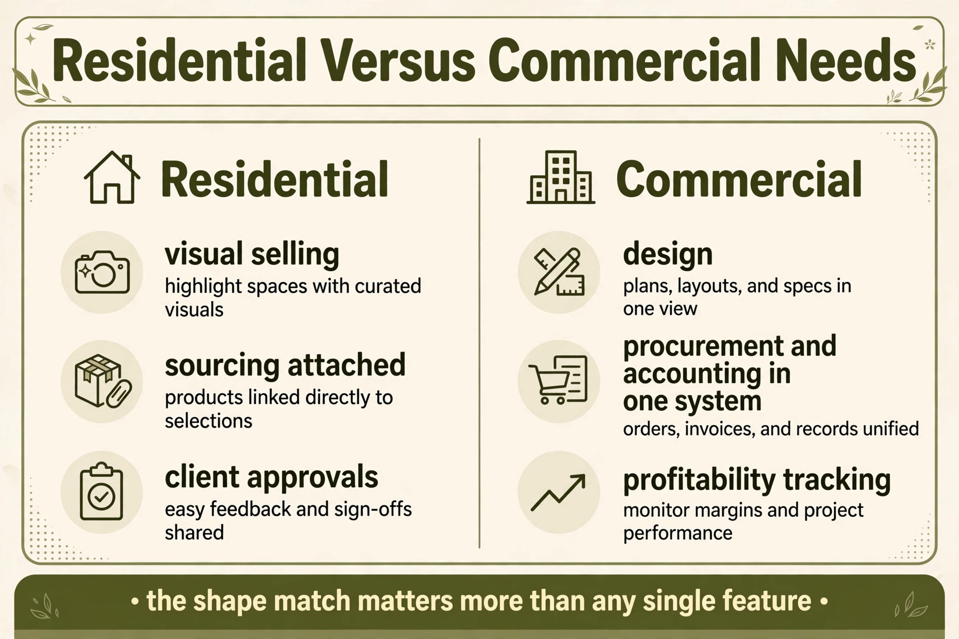 annotated visual explaining residential versus commercial needs.