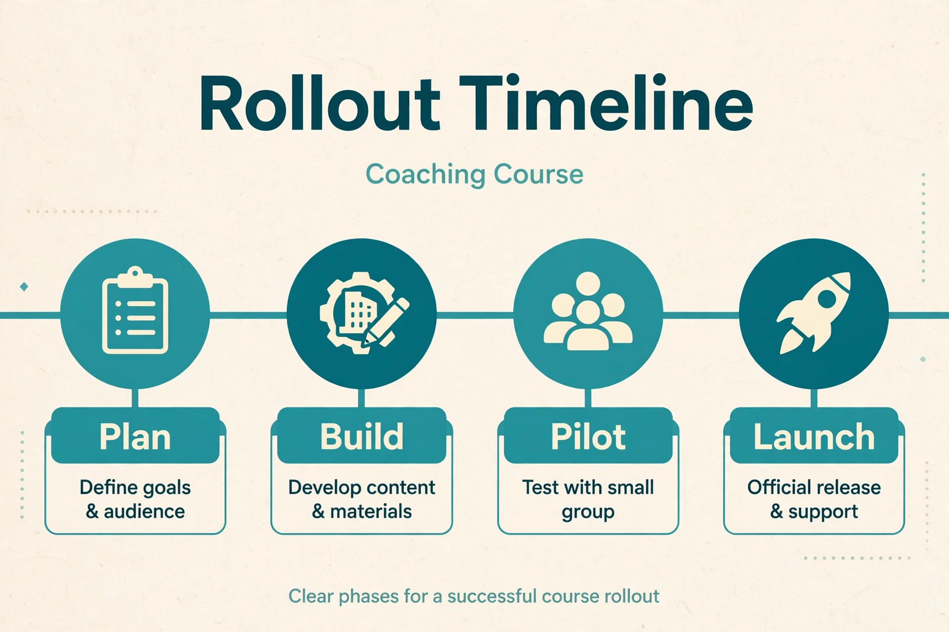 timeline visual for rolling out a coaching course.