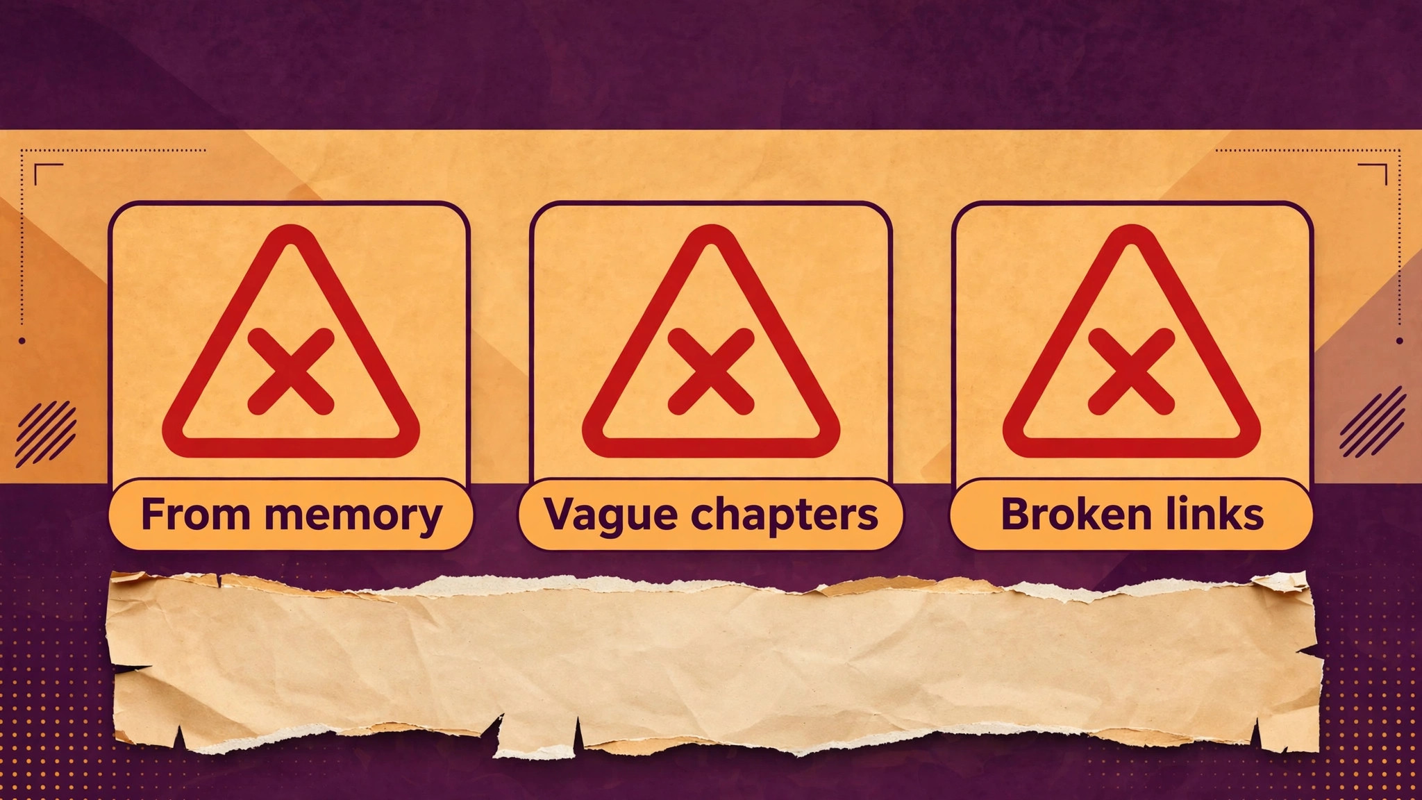 Three warning signs for common show-notes mistakes: from memory, vague chapters, and broken links
