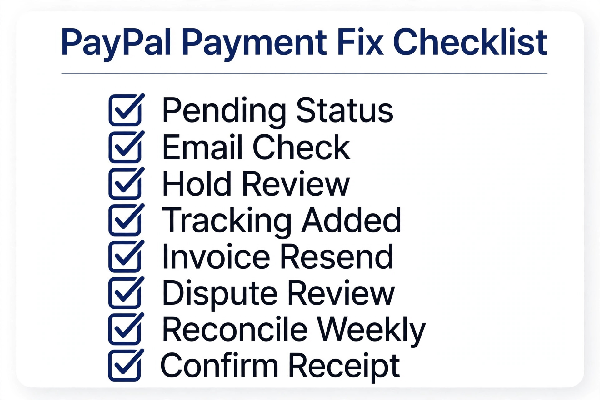 A checklist for the PayPal payment fix.