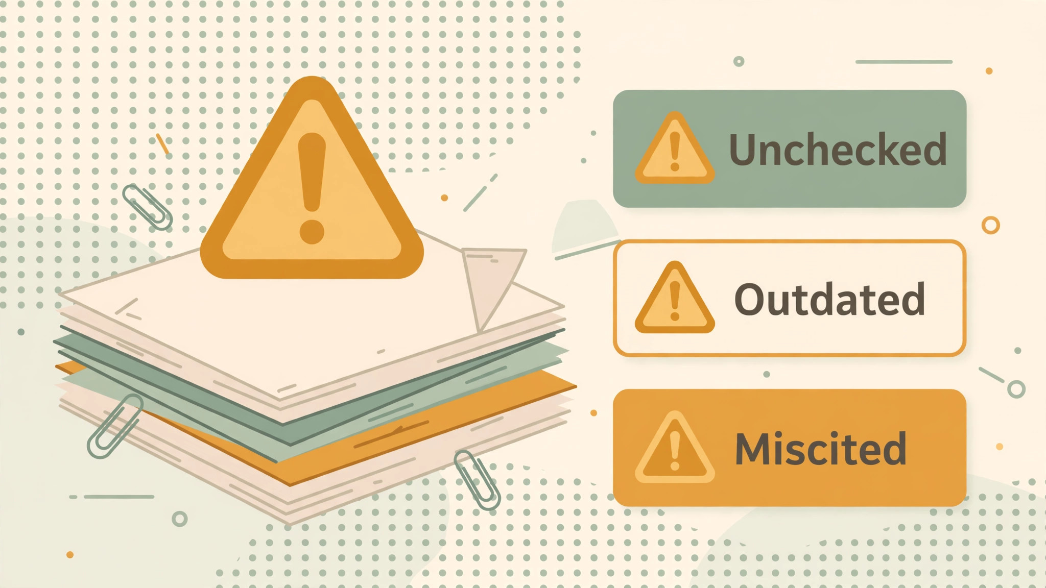 Literature search mistakes flagged as unchecked, outdated and miscited sources