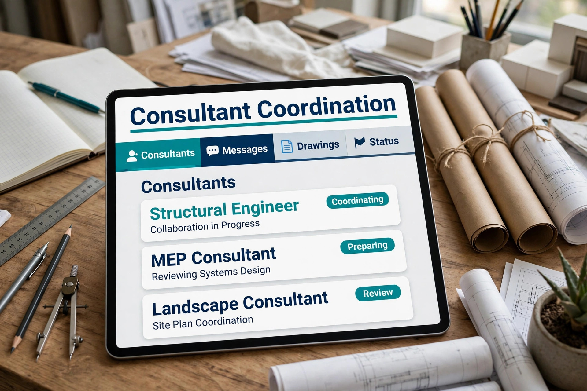 Consultant coordination tablet mockup