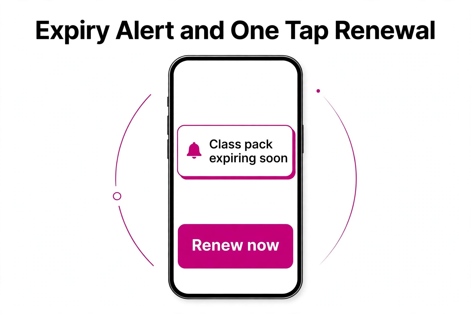 Mockup concept. A phone mockup showing an expiry alert and one tap renewal